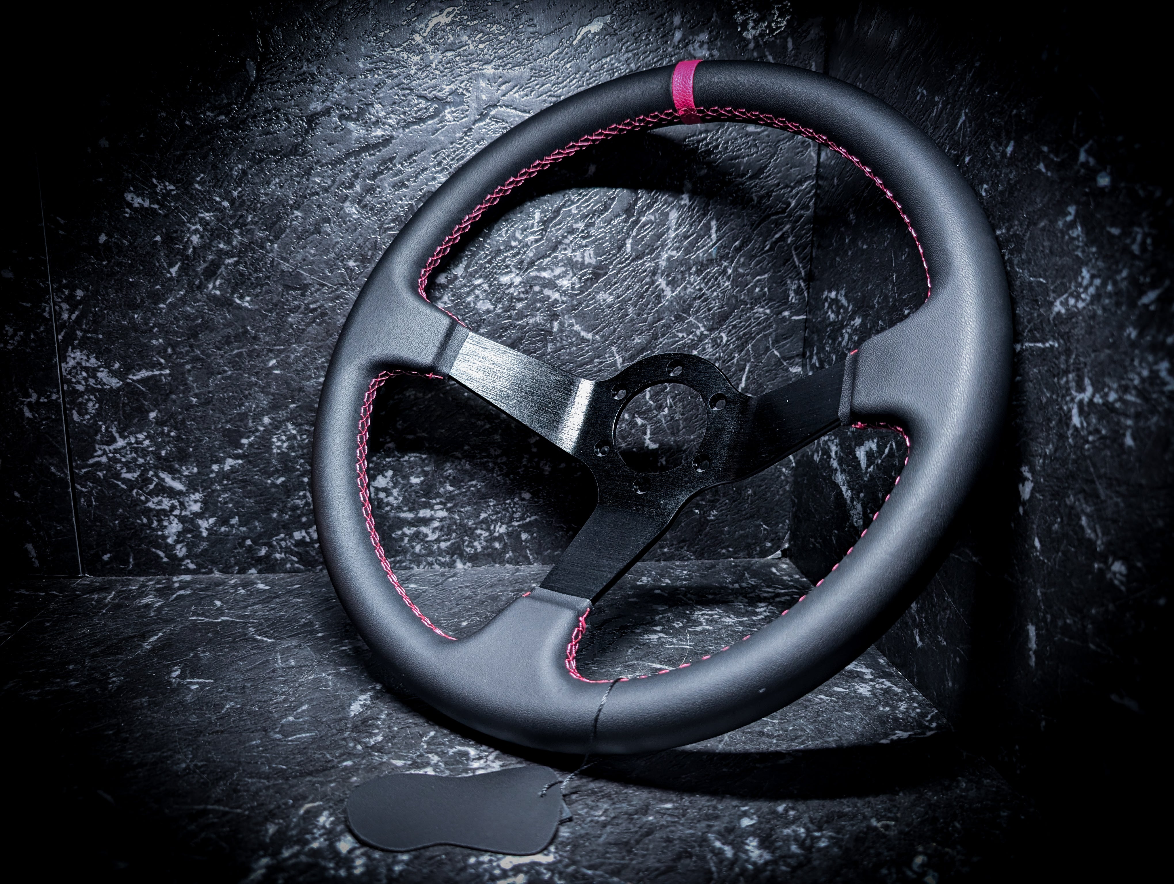 Bright Pink Stitch • Deep Dished Leather Steering Wheel