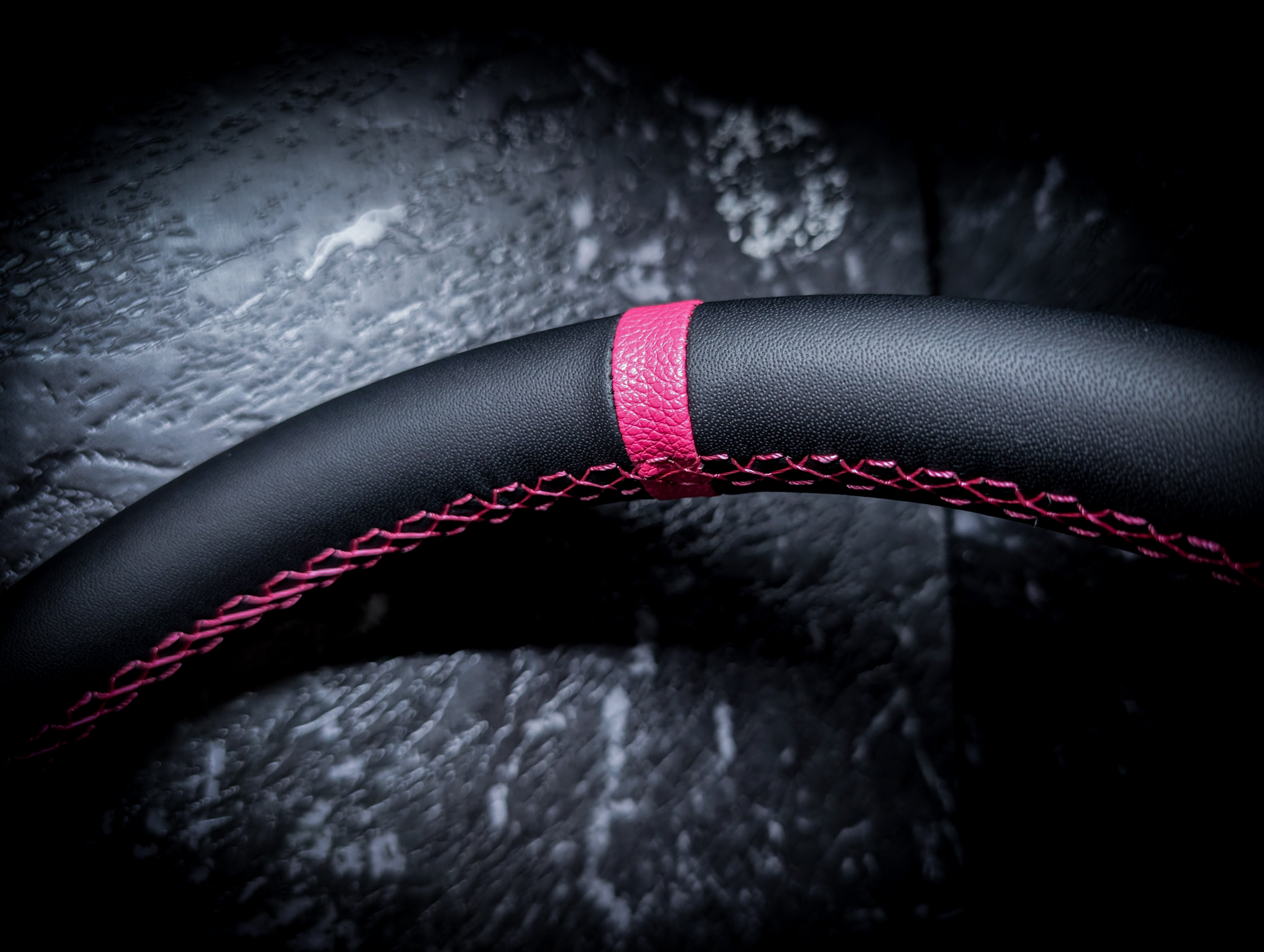 Bright Pink Stitch • Deep Dished Leather Steering Wheel