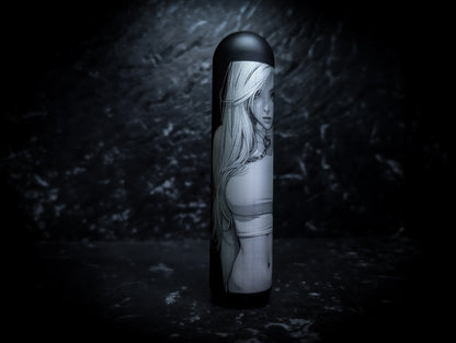 Cute Anime Girl Lazer Etch • Anodized Black V3 Weighted Tall Thick Grip Rounded Top Manual Gear Knob