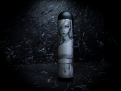 Cute Anime Girl Lazer Etch • Anodized Black V3 Weighted Tall Thick Grip Rounded Top Manual Gear Knob