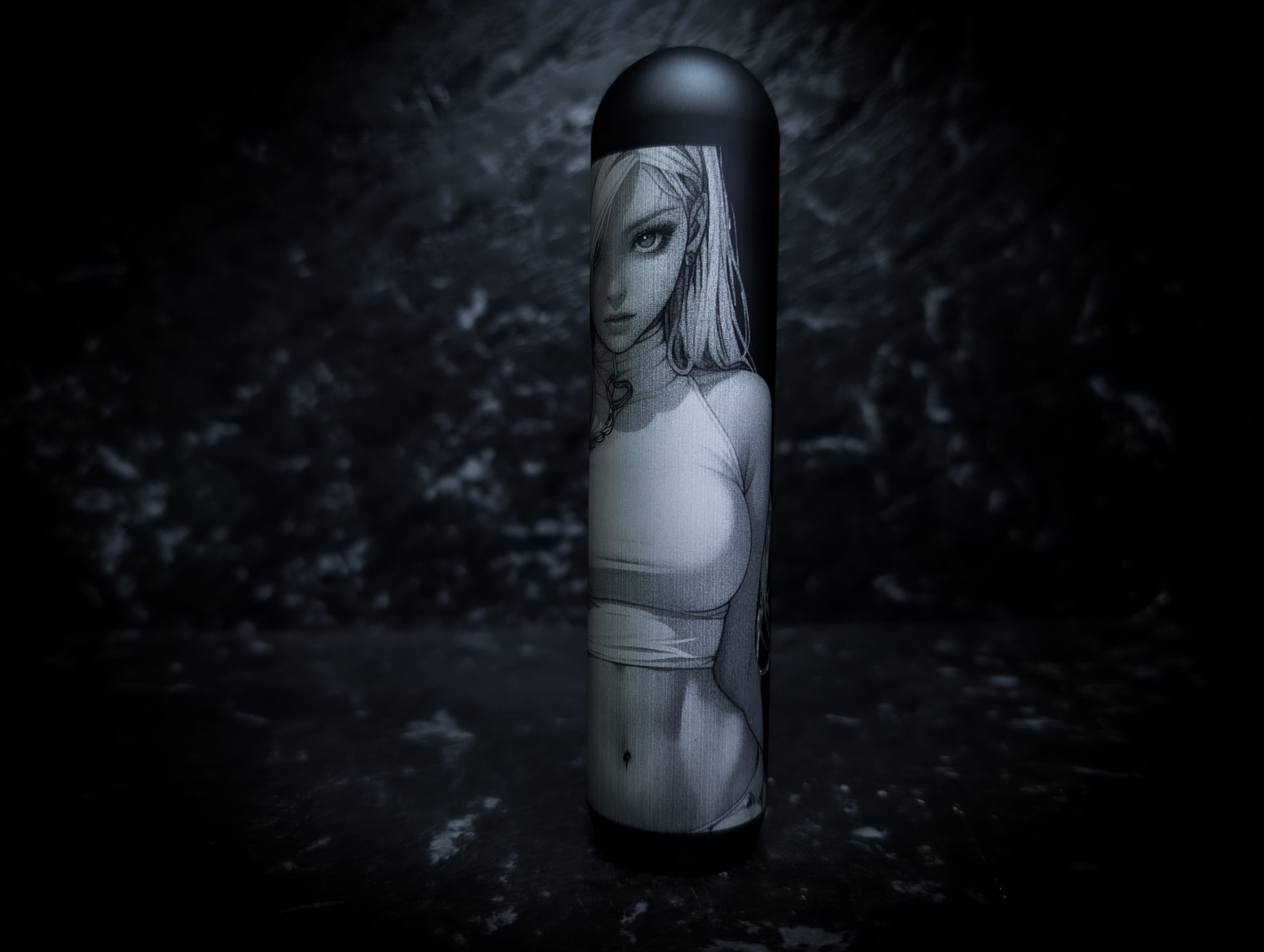 Cute Anime Girl Lazer Etch • Anodized Black V3 Weighted Tall Thick Grip Rounded Top Manual Gear Knob