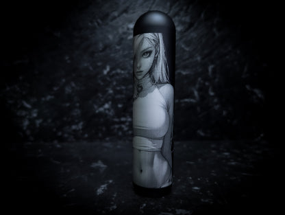 Cute Anime Girl Lazer Etch • Anodized Black V3 Weighted Tall Thick Grip Rounded Top Manual Gear Knob