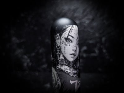 Cute Tattooed Anime Girl Lazer Etch • Anodized Black V3 Manual Gear Knob