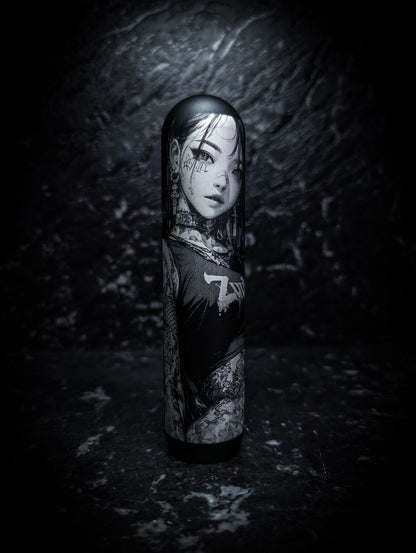 Cute Tattooed Anime Girl Lazer Etch • Anodized Black V3 Manual Gear Knob