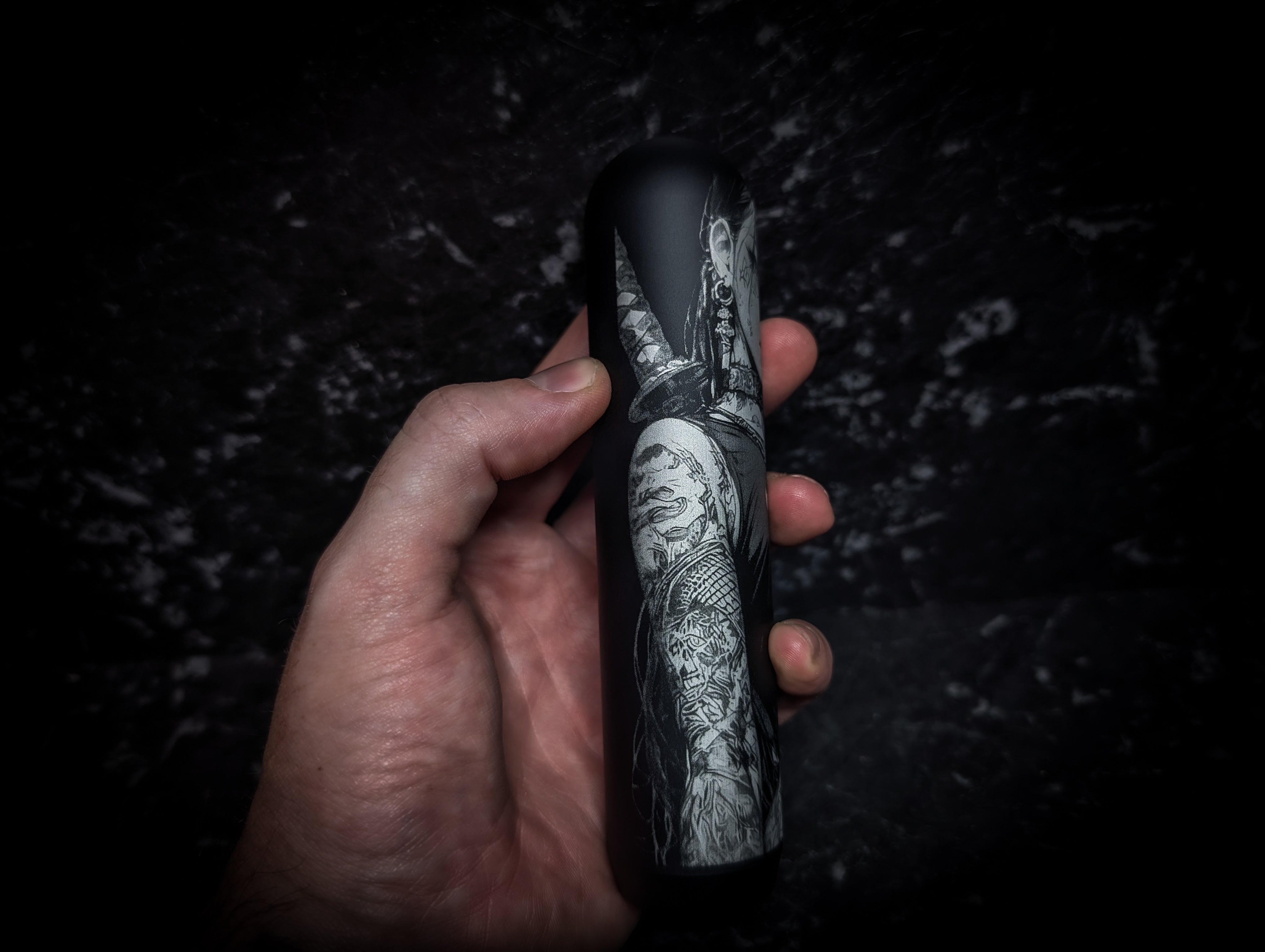 Cute Tattooed Anime Girl Lazer Etch • Anodized Black V3 Manual Gear Knob