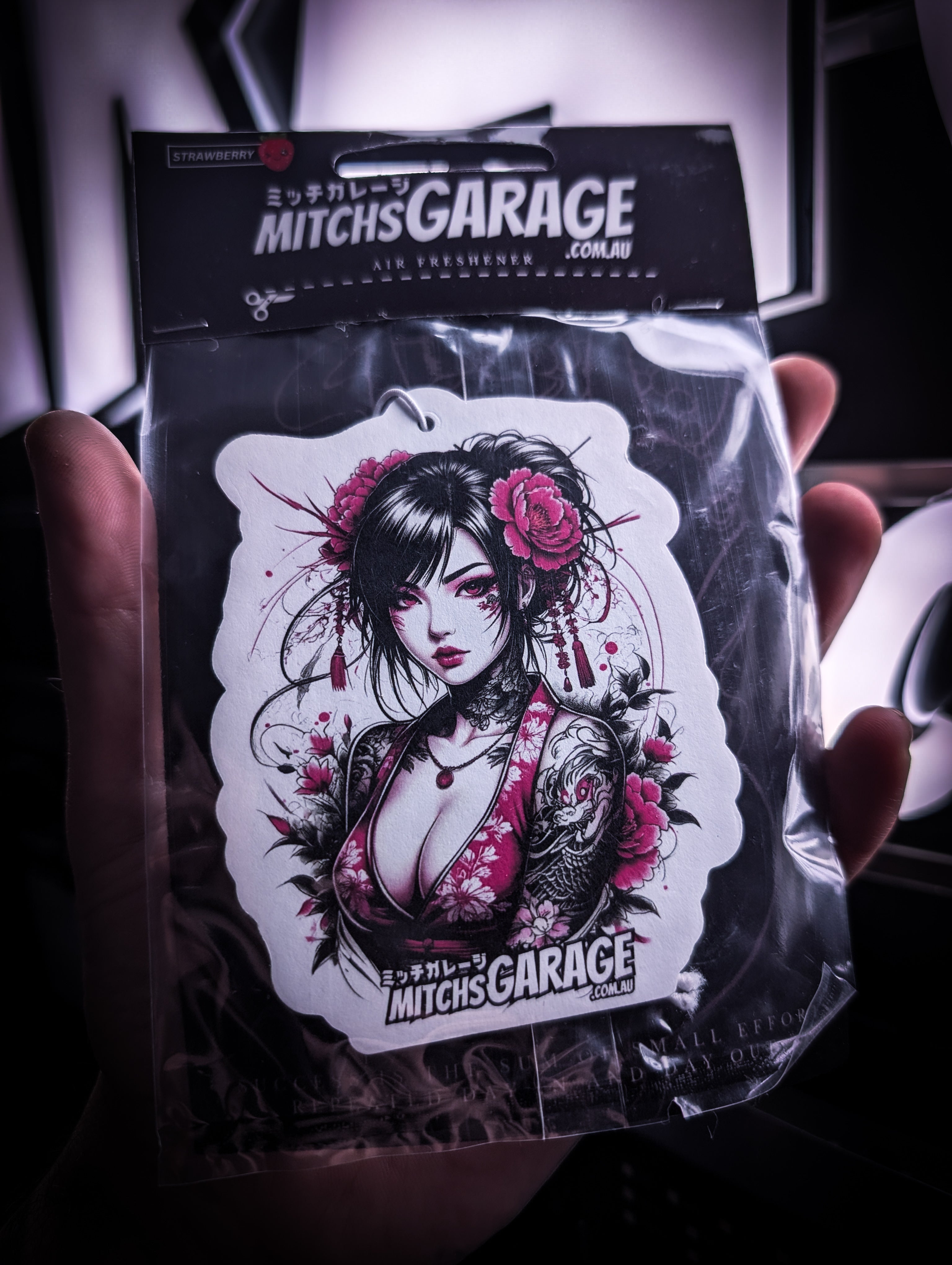 Mitch's Garage Tattoo Geisha Girl Strawberry 🍓 Scented Premium Air Freshener