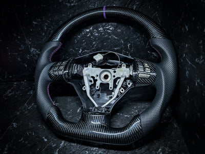 PURPLE | Carbon Fibre Re-Trimmed Perforated Leather and D Shaped Subaru 2008-2013 Sports Steering Wheel