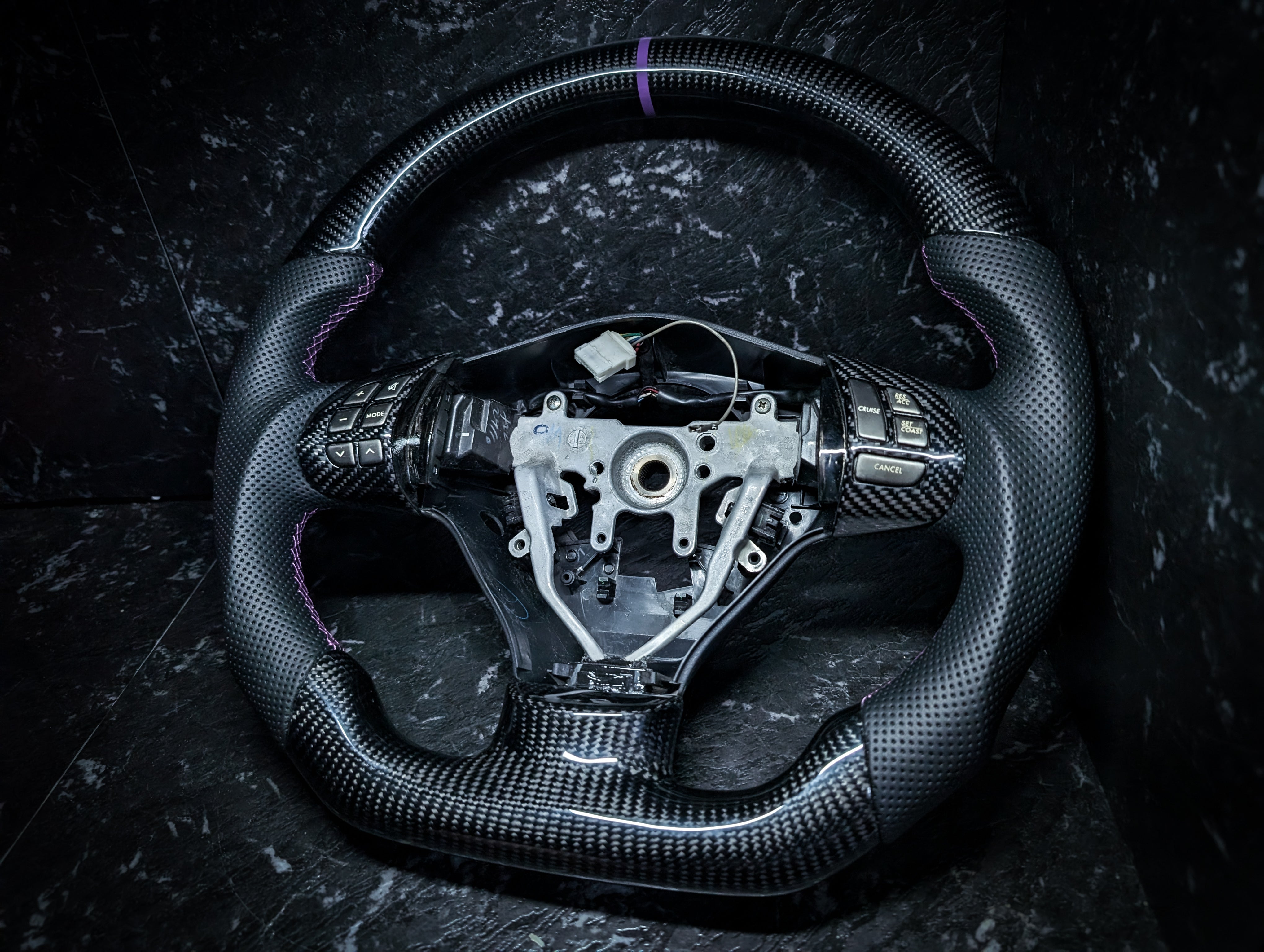 PURPLE | Carbon Fibre Re-Trimmed Perforated Leather and D Shaped Subaru 2008-2013 Sports Steering Wheel (Copy)