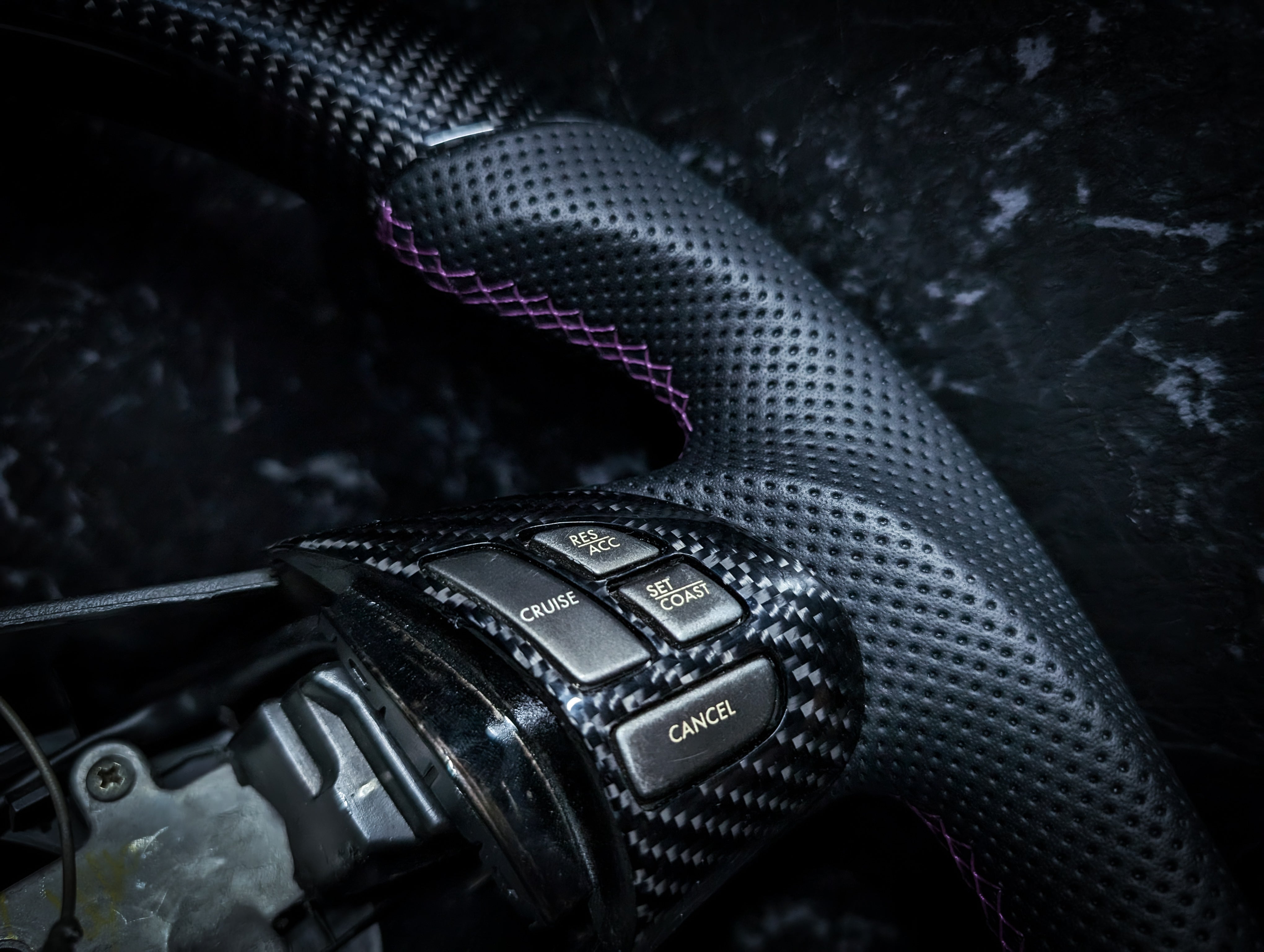 PURPLE | Carbon Fibre Re-Trimmed Perforated Leather and D Shaped Subaru 2008-2013 Sports Steering Wheel (Copy)