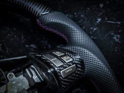 PURPLE | Carbon Fibre Re-Trimmed Perforated Leather and D Shaped Subaru 2008-2013 Sports Steering Wheel (Copy)