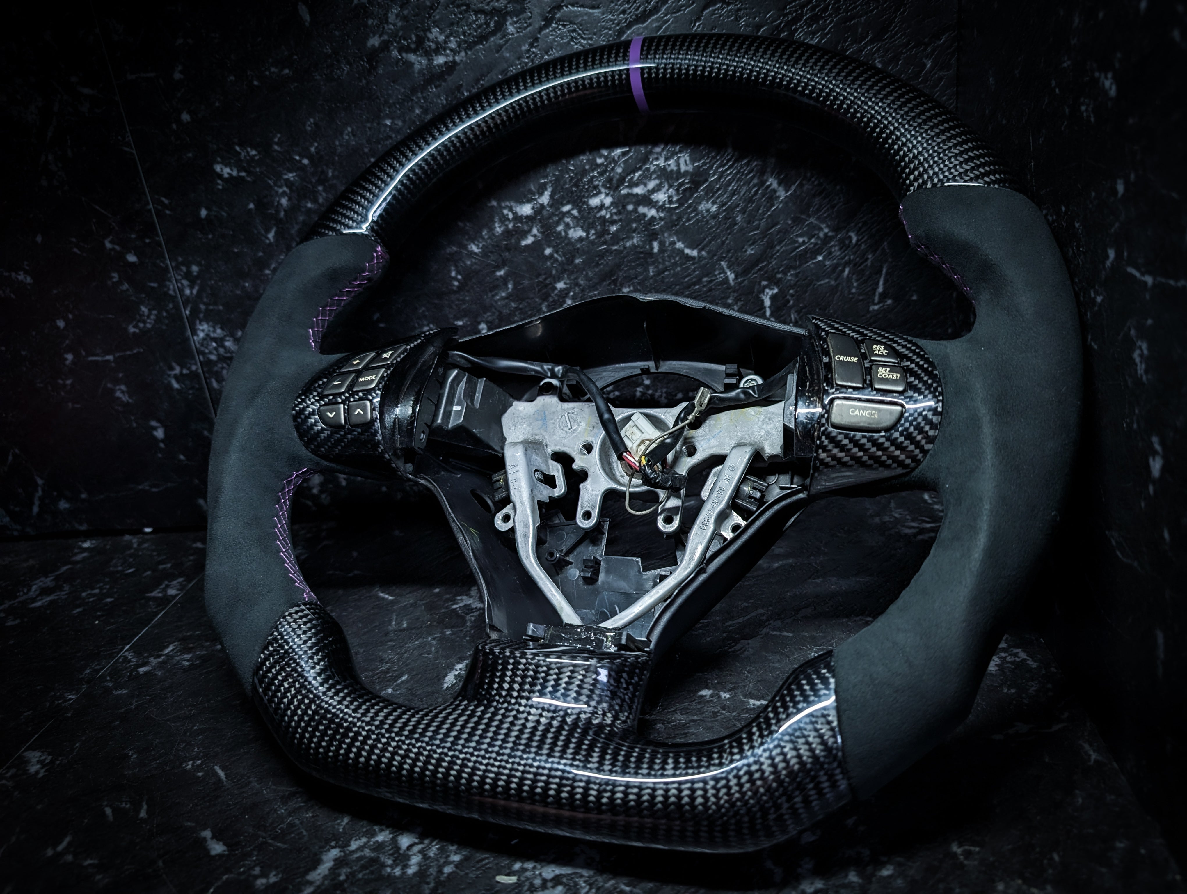 PURPLE | Carbon Fibre Re-Trimmed Alcantara D Shaped Subaru 2008-2013 Sports Steering Wheel