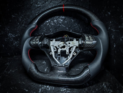RED | Carbon Fibre Re-Trimmed Perforated Leather and D Shaped Subaru 2008-2013 Sports Steering Wheel