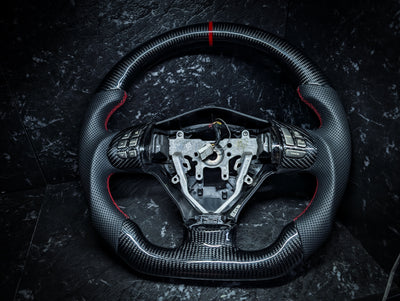 RED | Carbon Fibre Re-Trimmed Perforated Leather and D Shaped Subaru 2008-2013 Sports Steering Wheel
