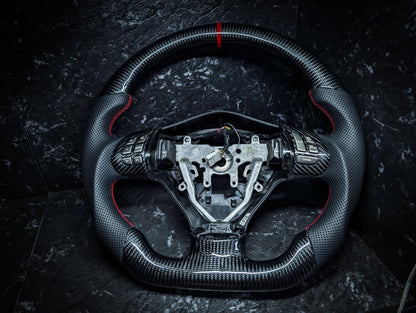 RED | Carbon Fibre Re-Trimmed Perforated Leather and D Shaped Subaru 2008-2013 Sports Steering Wheel