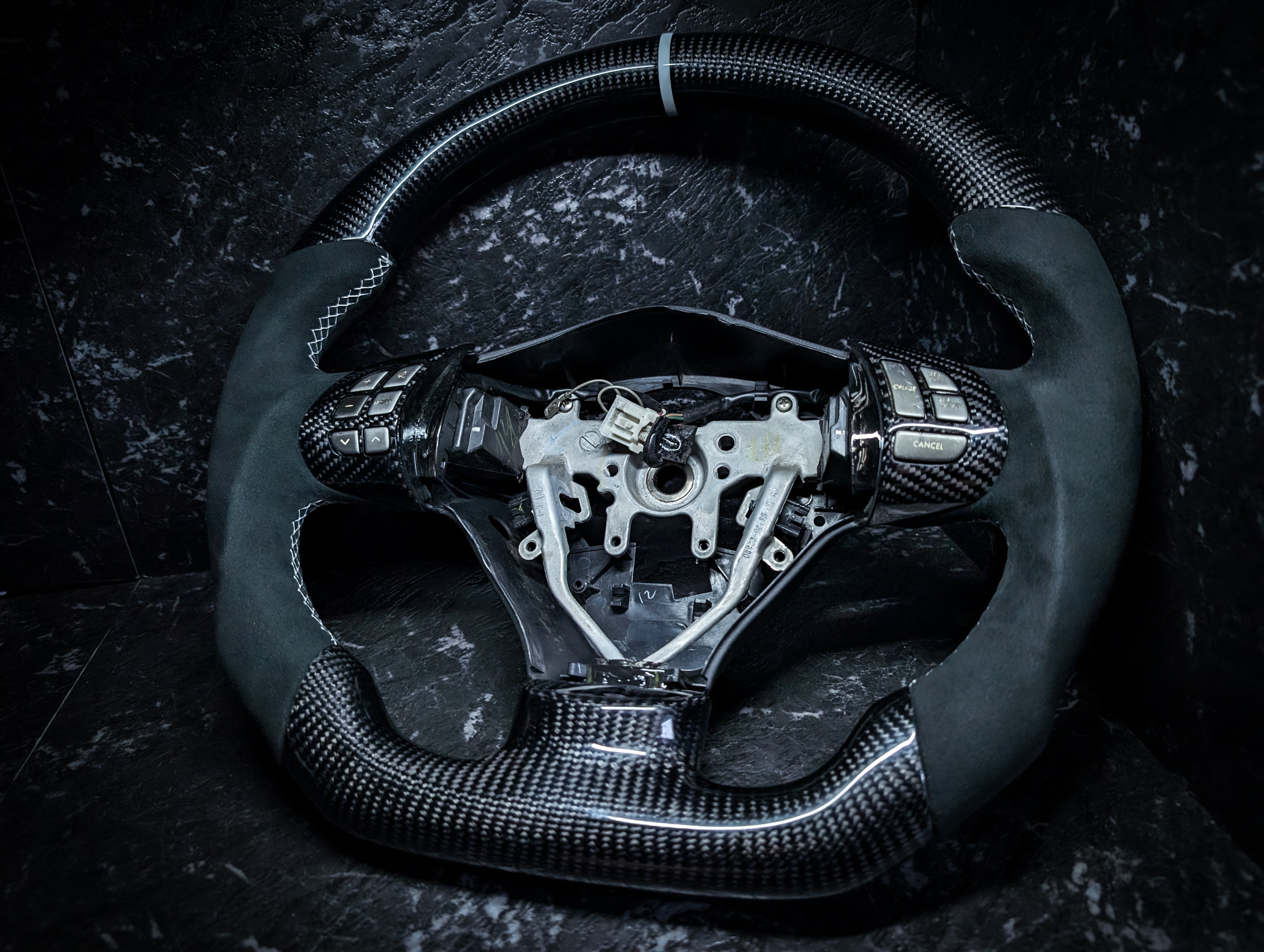 WHITE | Carbon Fibre Re-Trimmed Alcantara D Shaped Subaru 2008-2013 Sports Steering Wheel