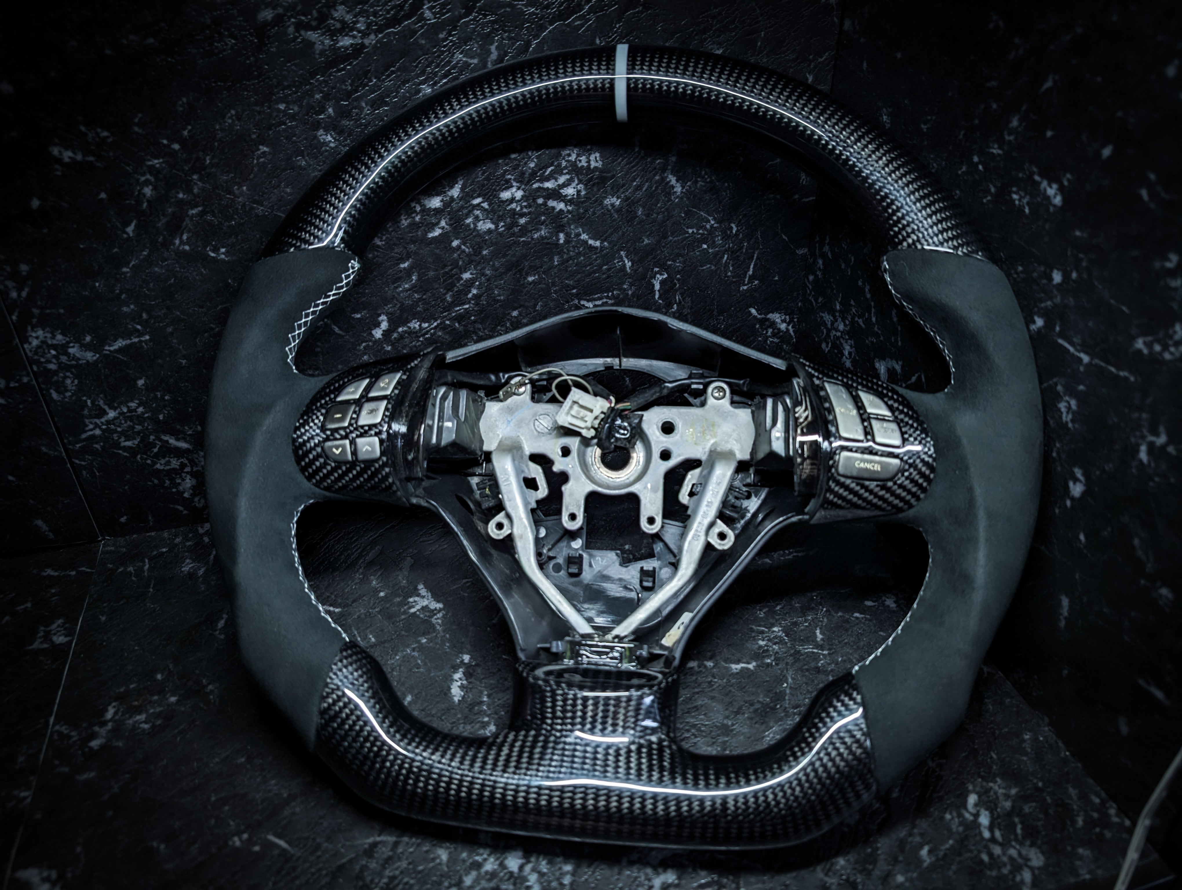 WHITE | Carbon Fibre Re-Trimmed Alcantara D Shaped Subaru 2008-2013 Sports Steering Wheel