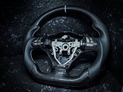WHITE | Carbon Fibre Re-Trimmed Perforated Leather and D Shaped Subaru 2008-2013 Sports Steering Wheel