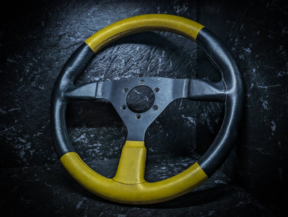 ITALY Made Yellow and Black Flat Face Leather Steering Wheel 340mm