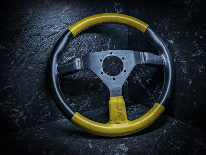 ITALY Made Yellow and Black Flat Face Leather Steering Wheel 340mm