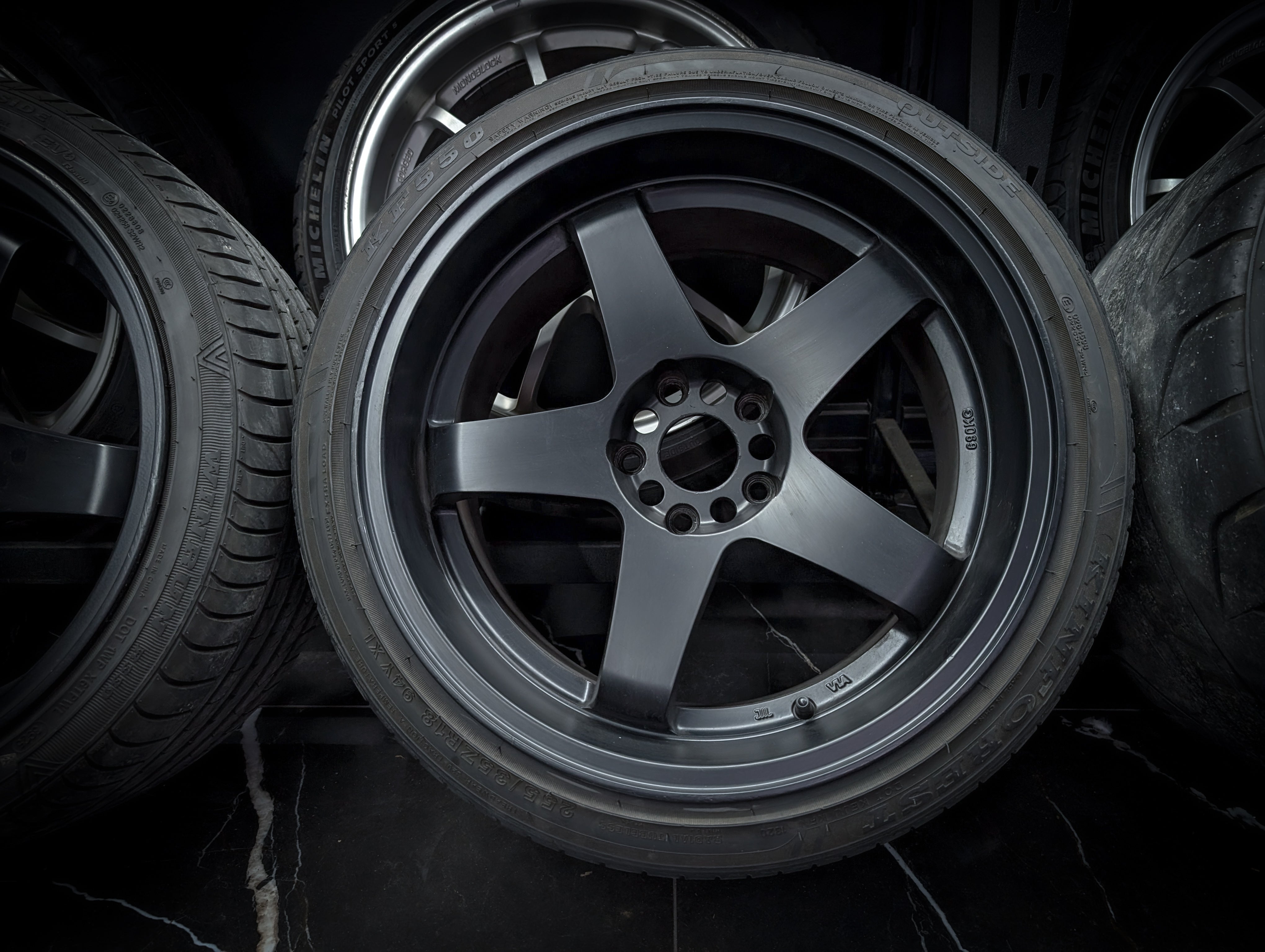 18" ROTA P45R2 Matte Black Staggared Wheels x 4