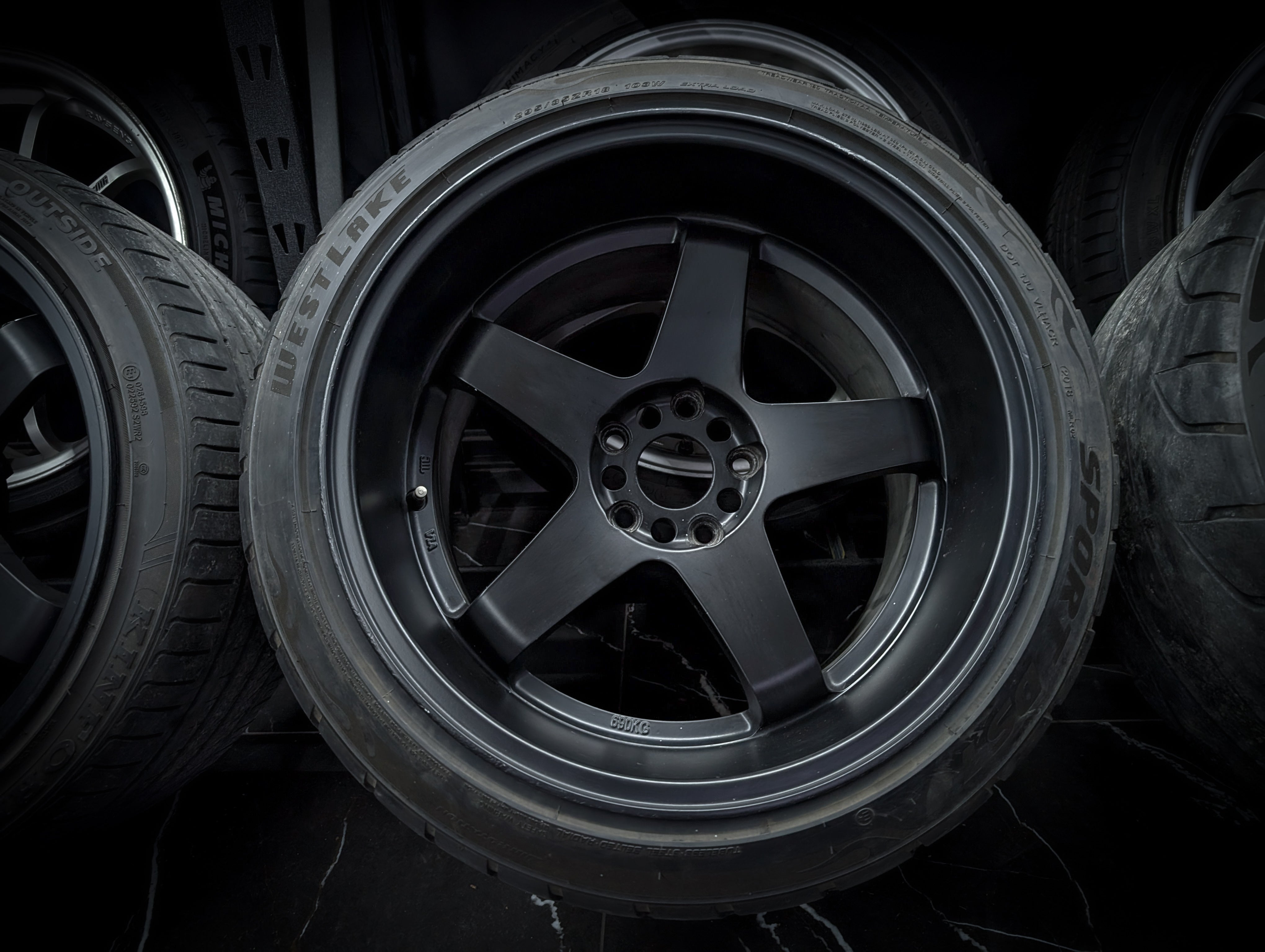 18" ROTA P45R2 Matte Black Staggared Wheels x 4