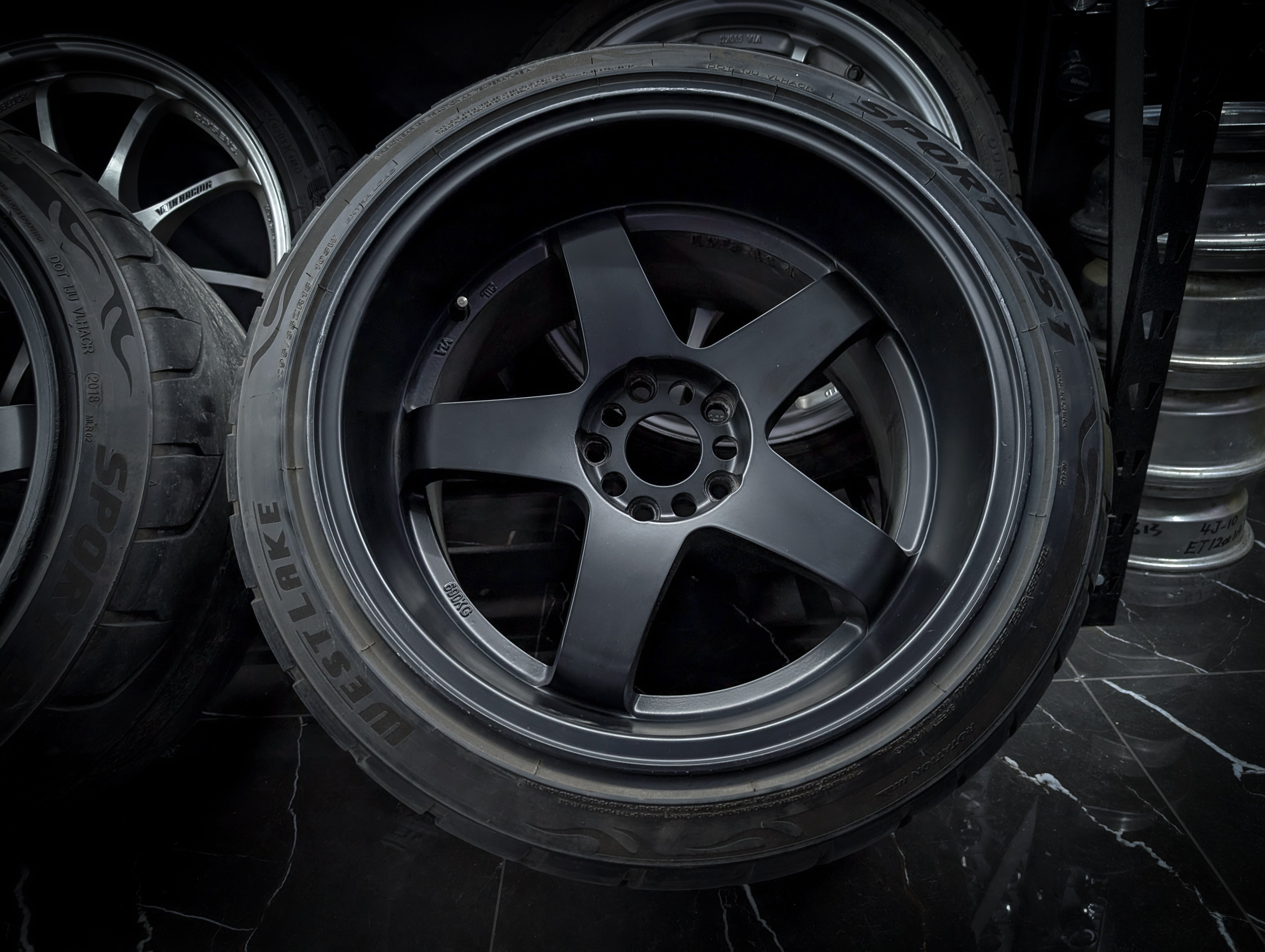 18" ROTA P45R2 Matte Black Staggared Wheels x 4