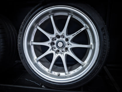 18" VOLK RAYS CE28 Silver Staggared Wheels x 4
