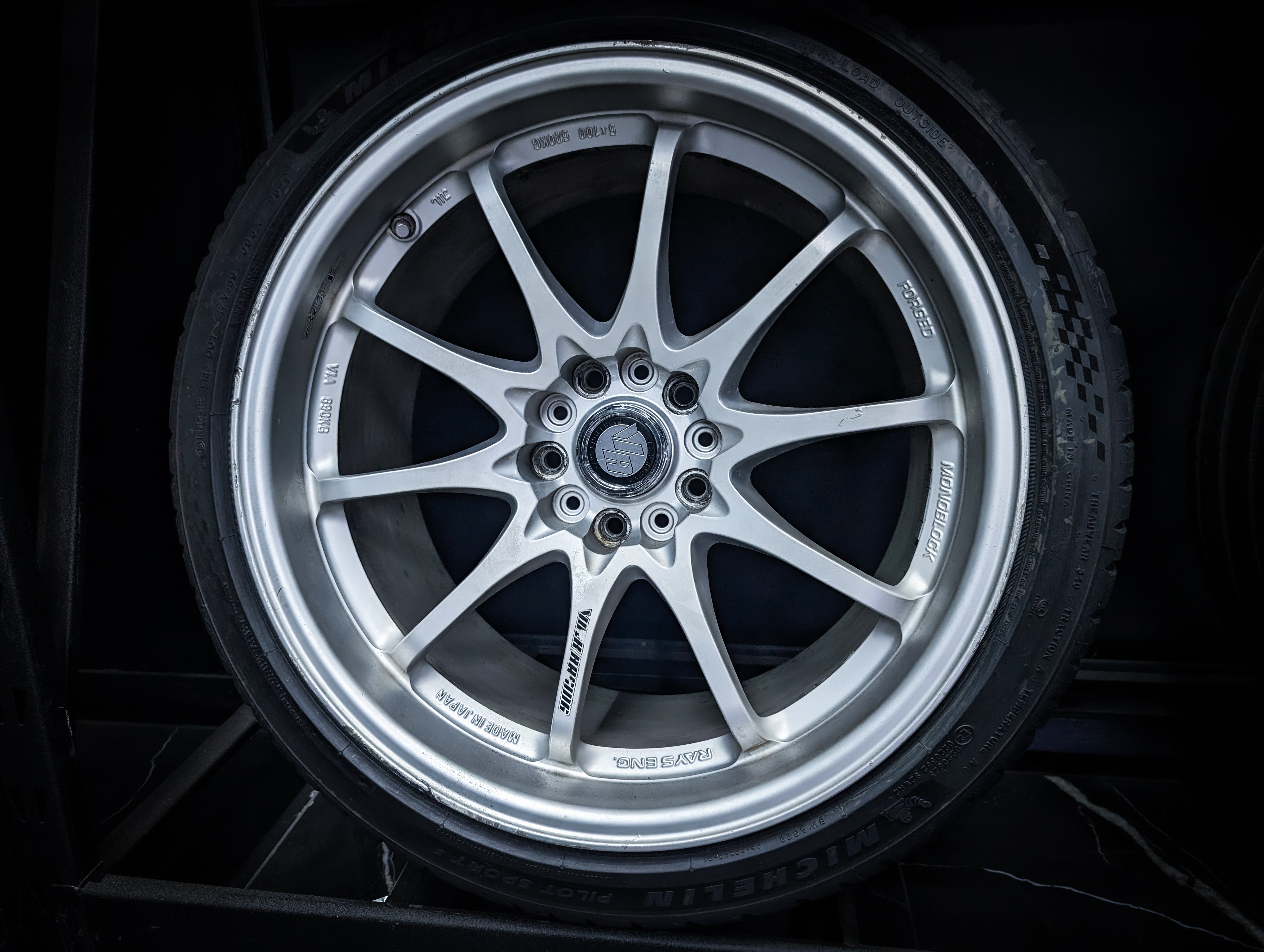18" VOLK RAYS CE28 Silver Staggared Wheels x 4