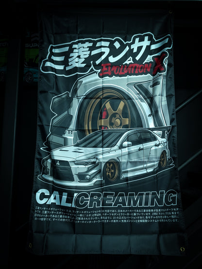 NEW! WHITE MITSUBISHI EVOLUTION X Workshop Banner Flag