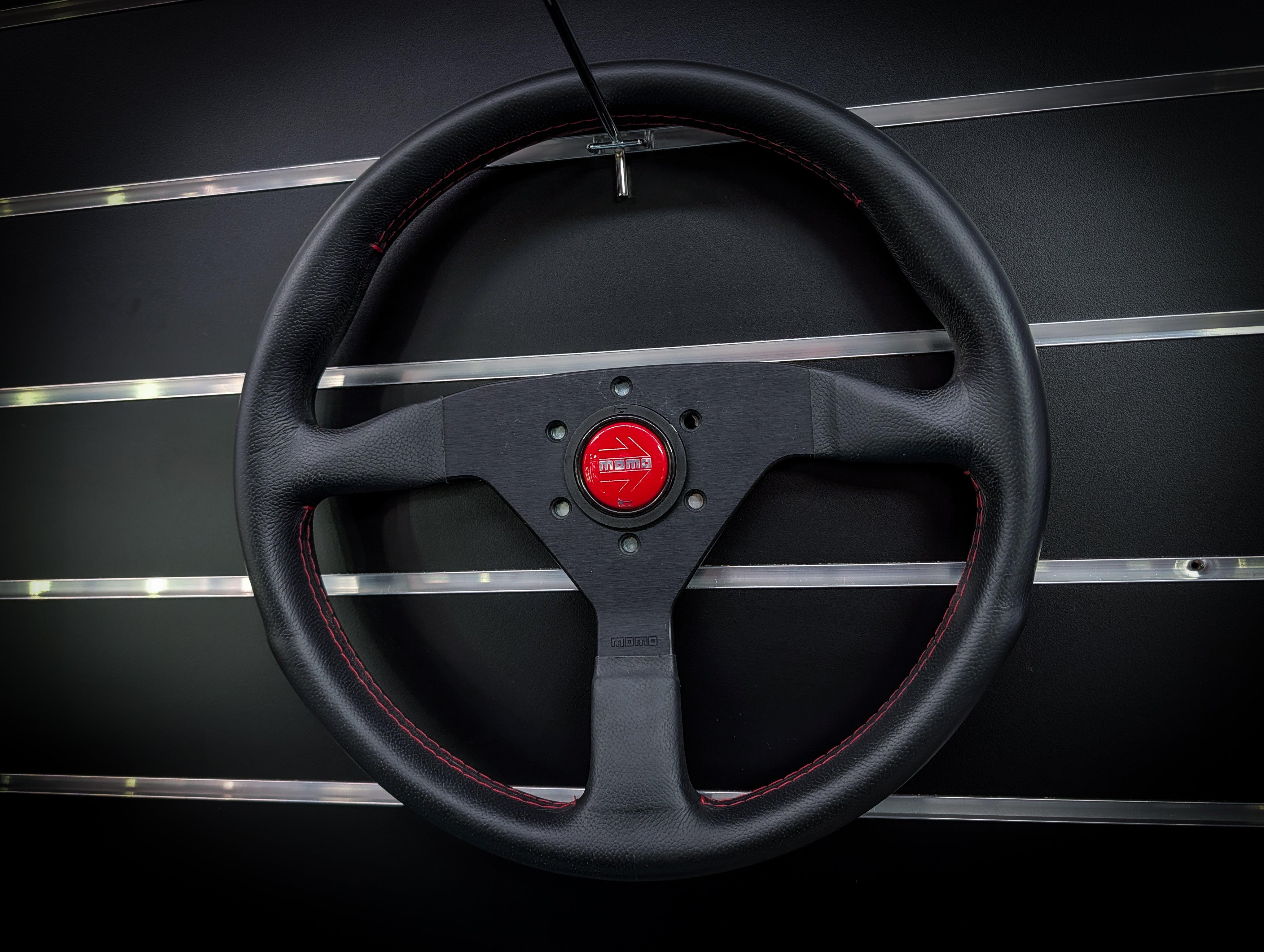 MOMO MONTECARLO Leather with Red Stitch Steering Wheel 350mm