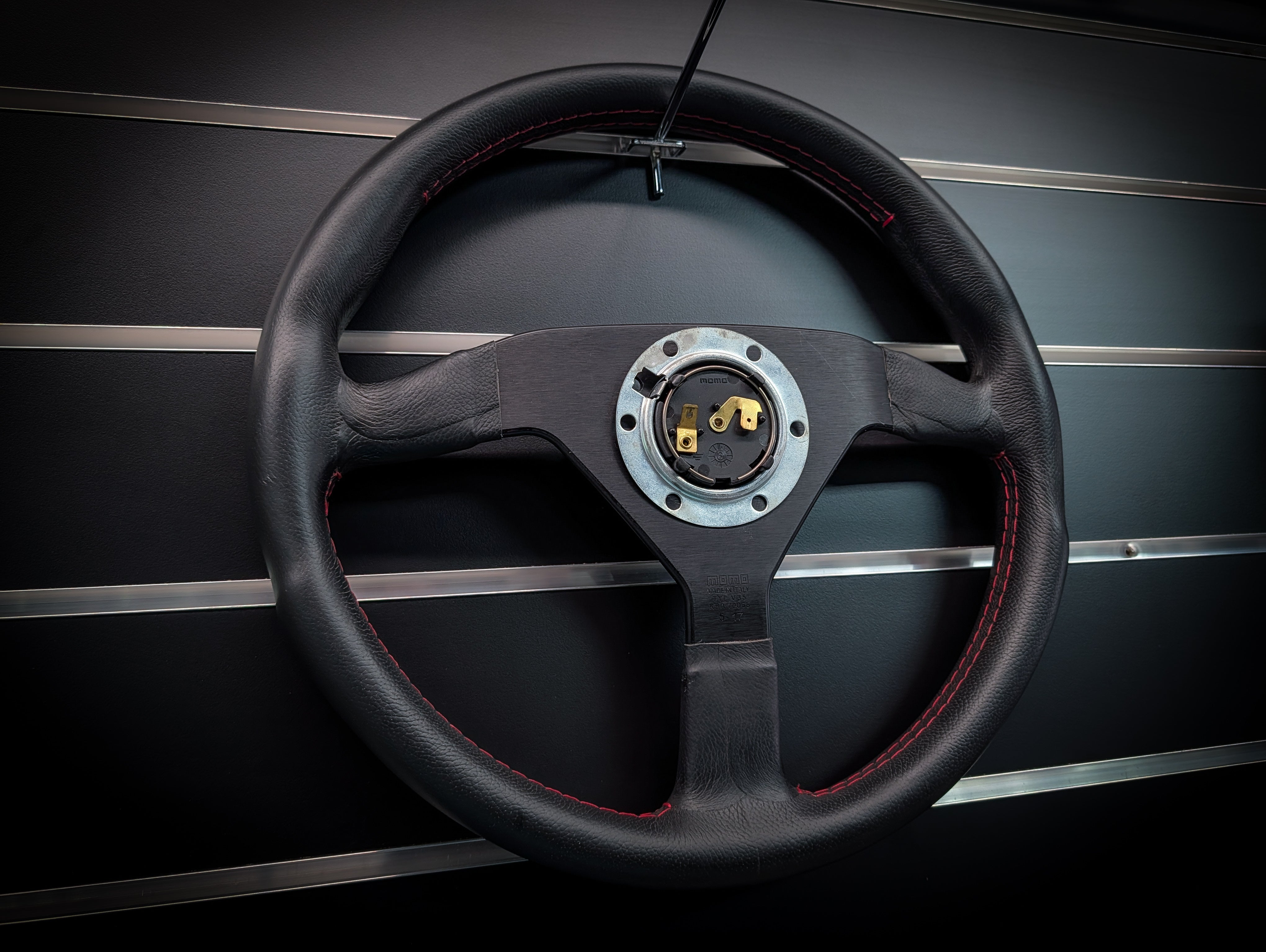 MOMO MONTECARLO Leather with Red Stitch Steering Wheel 350mm