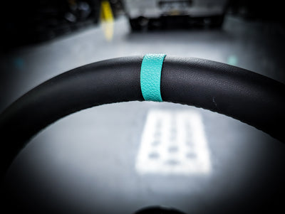 Traditional Dragon Lazer Etched Teal Stitched Deep Dished Leather Steering Wheel
