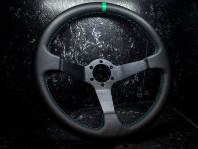 Green Stitch • Deep Dished Leather Steering Wheel