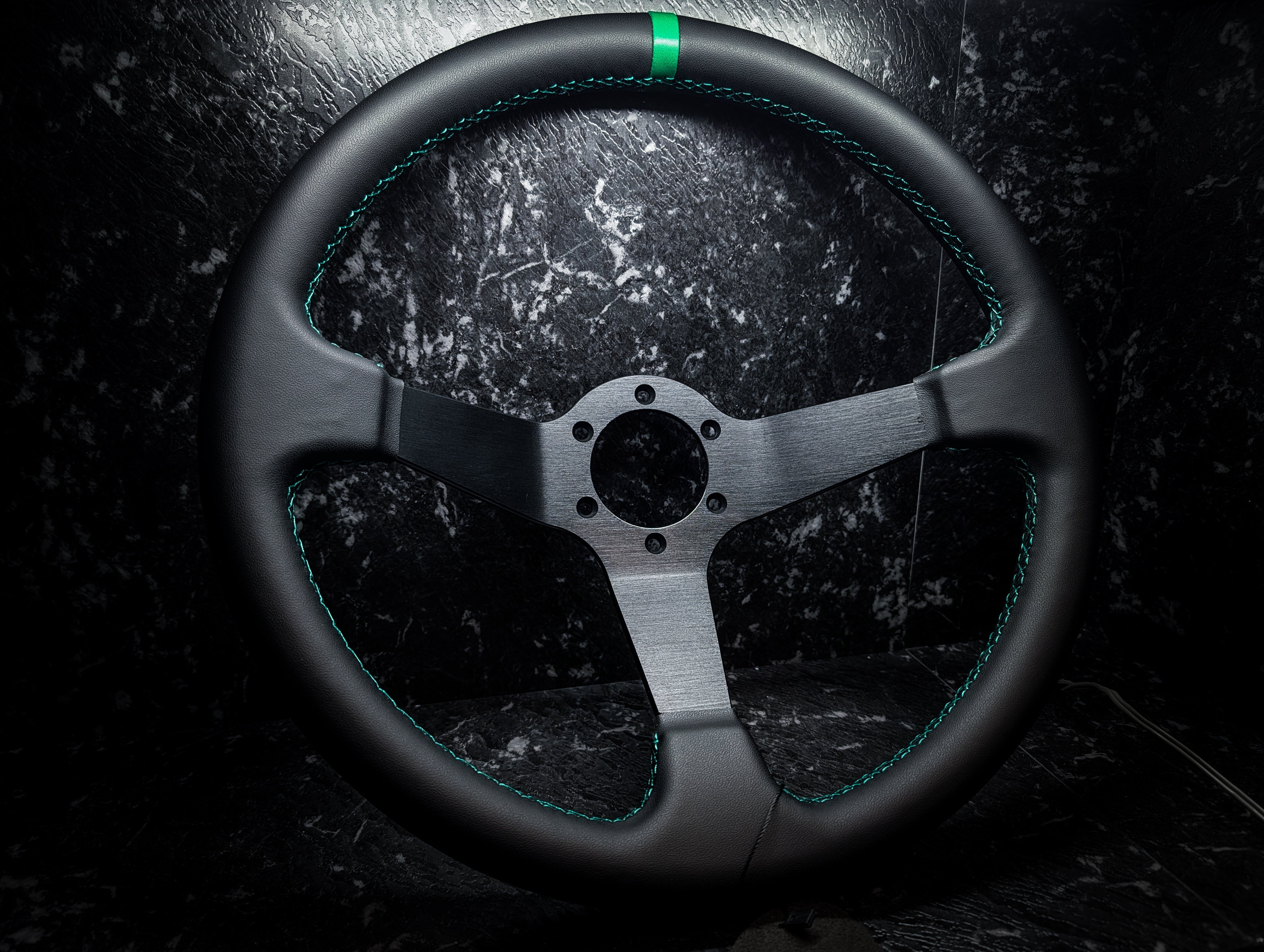 Green Stitch • Deep Dished Leather Steering Wheel