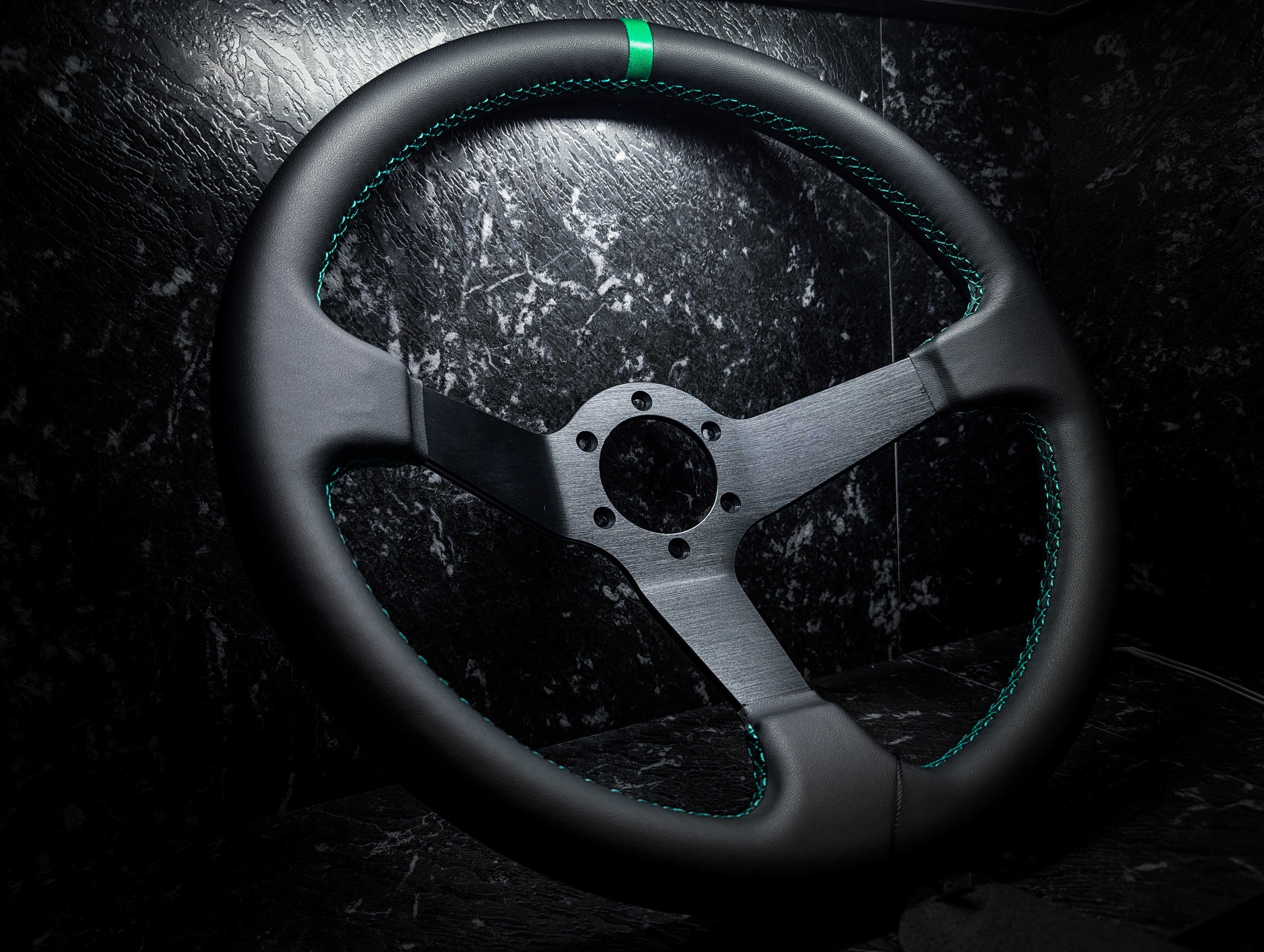 Green Stitch • Deep Dished Leather Steering Wheel