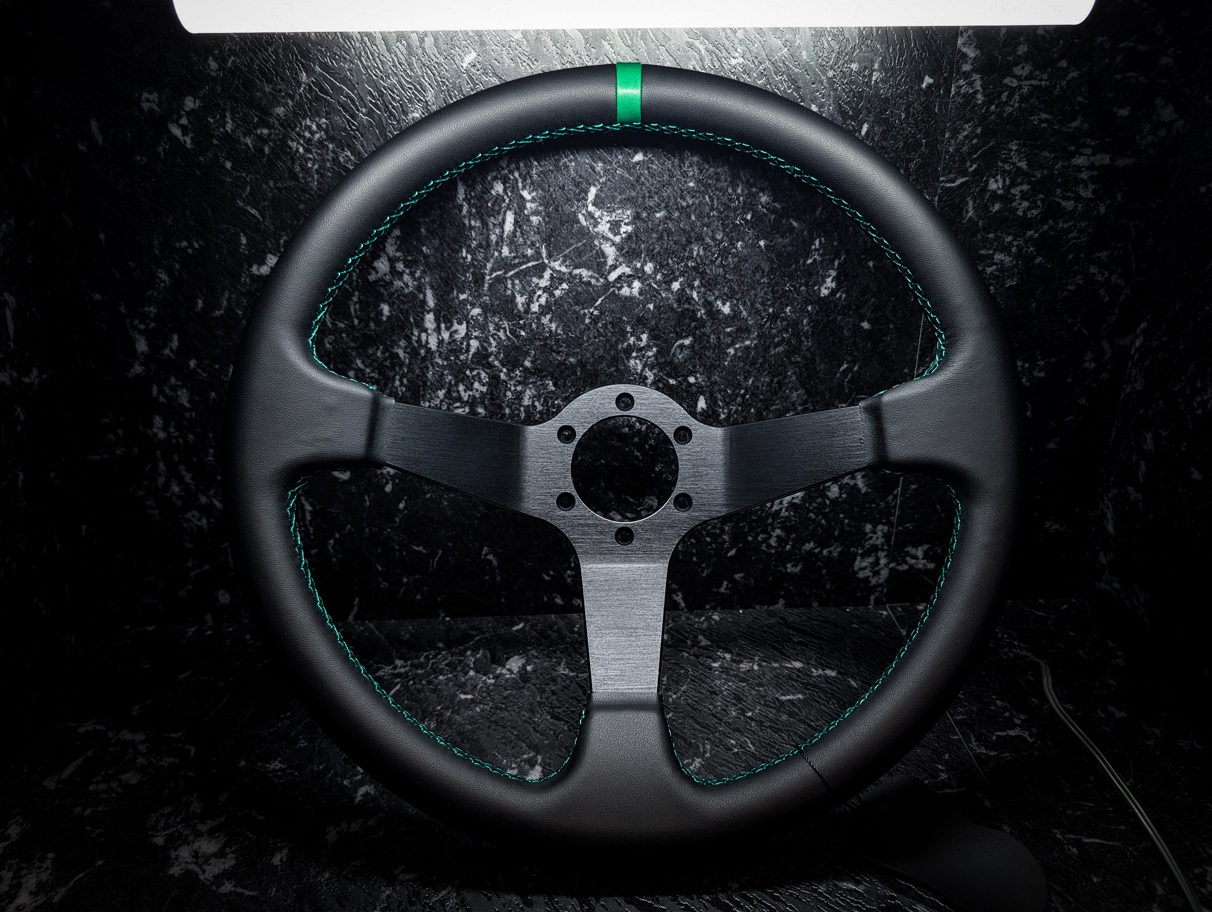 Green Stitch • Deep Dished Leather Steering Wheel