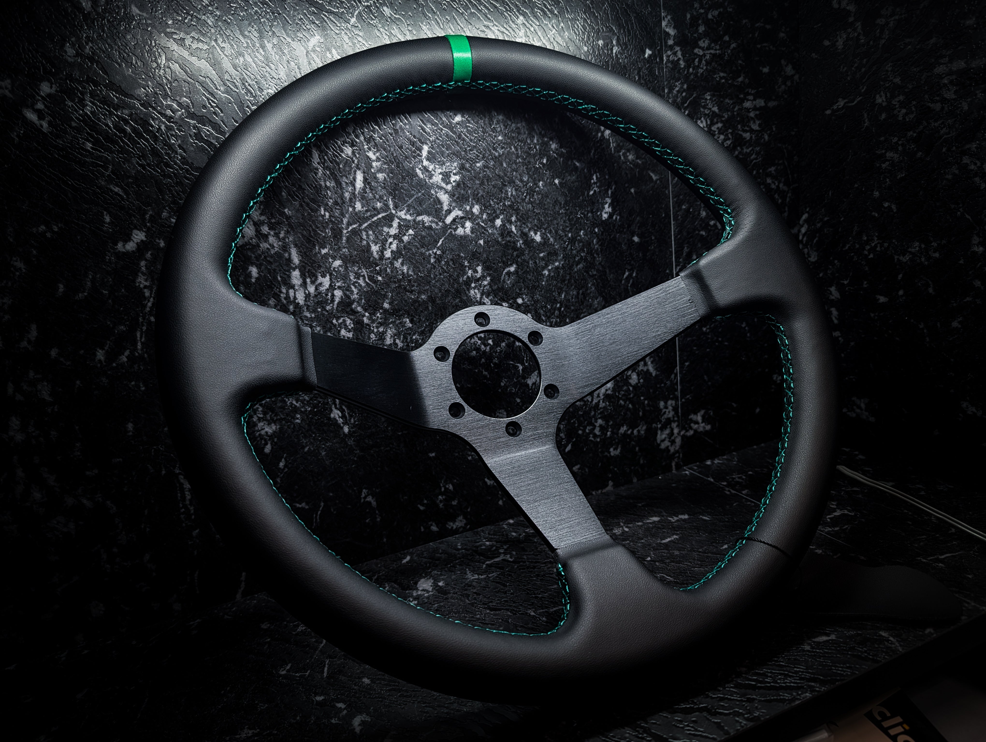 Green Stitch • Deep Dished Leather Steering Wheel