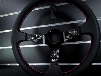 SAKURA Cherry Blossom Lazer Etched Pink Stitched Deep Dished Leather Steering Wheel