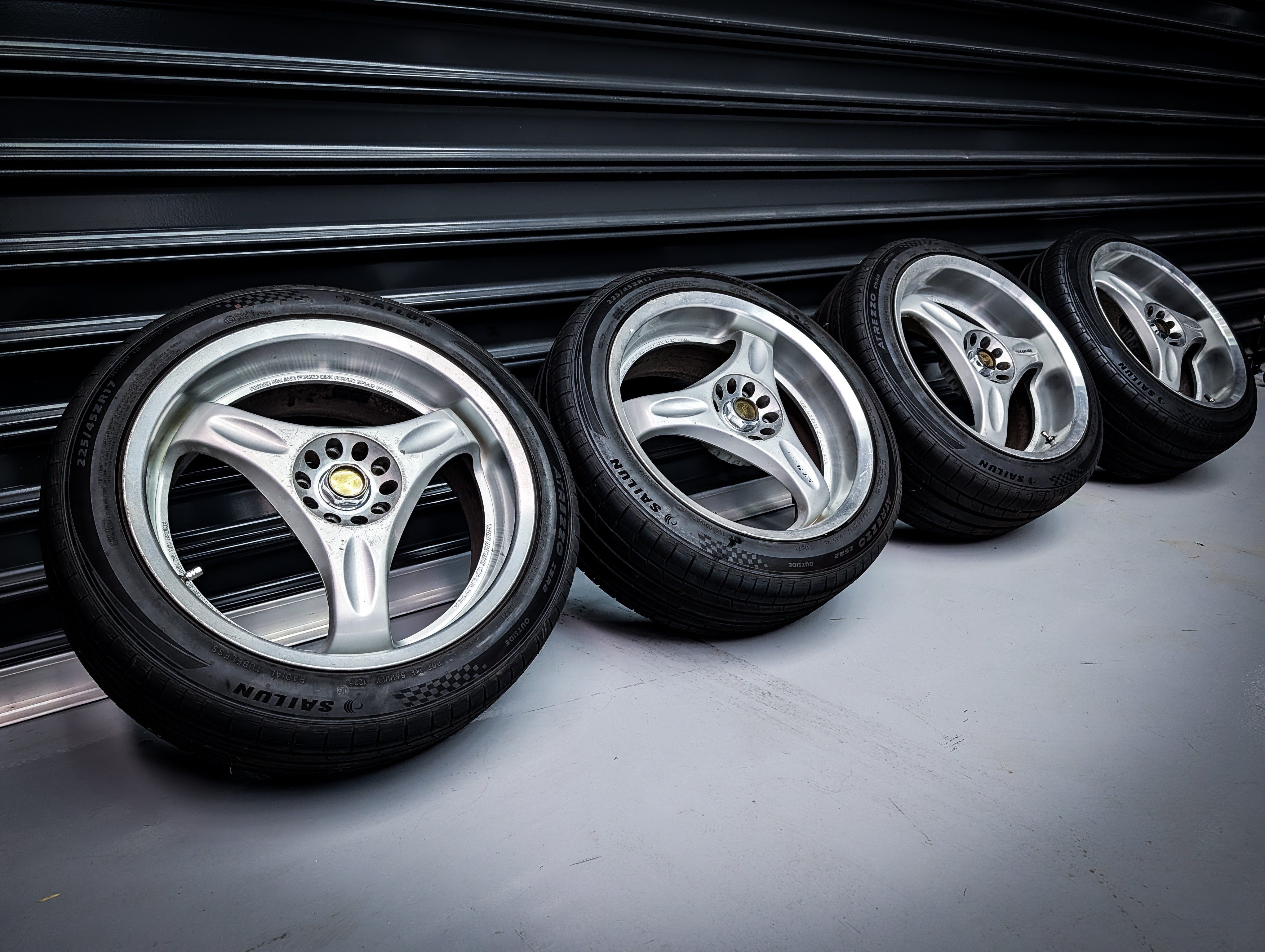 17" VOLK RACING 2P Ultra C Racing Tri Spoke Staggared Wheels x 4