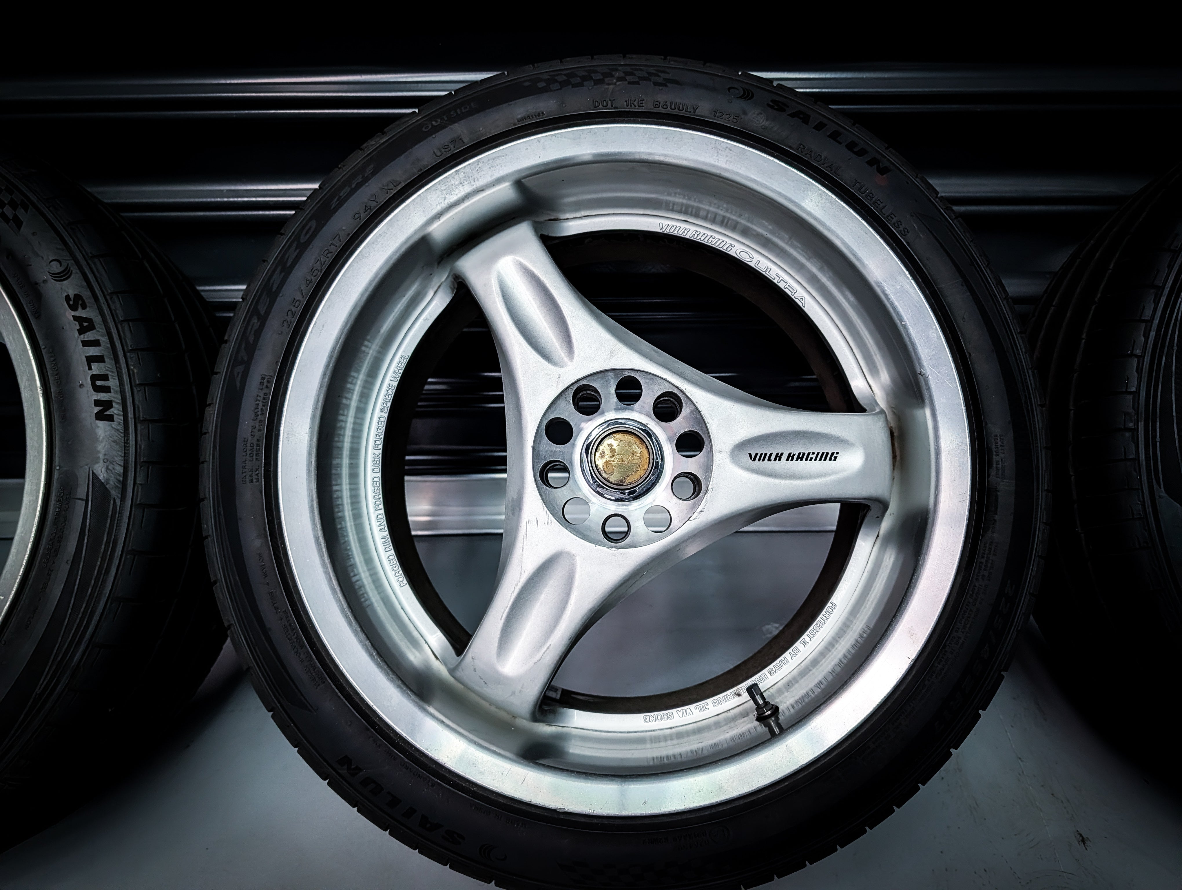 17" VOLK RACING 2P Ultra C Racing Tri Spoke Staggared Wheels x 4