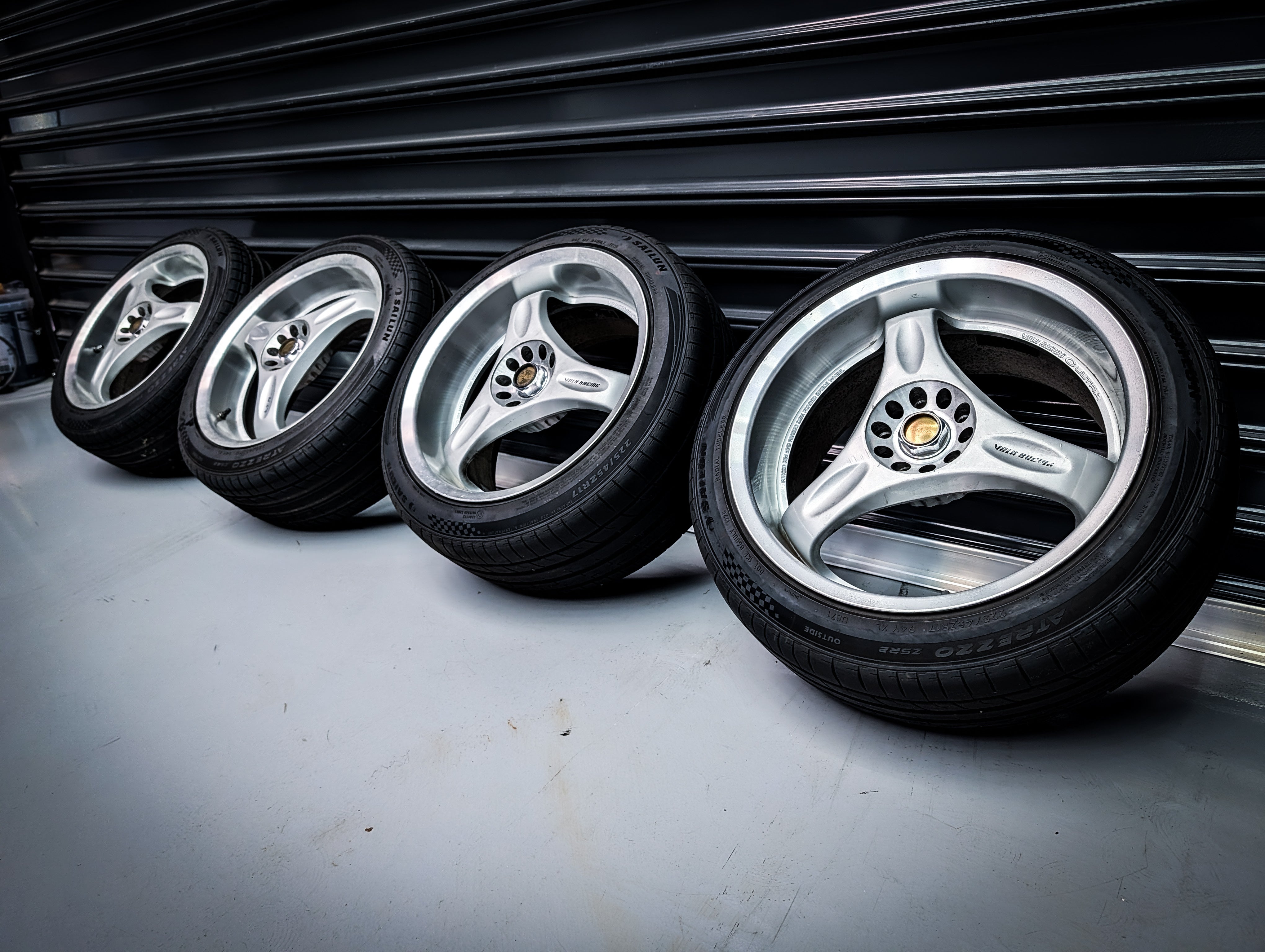 17" VOLK RACING 2P Ultra C Racing Tri Spoke Staggared Wheels x 4