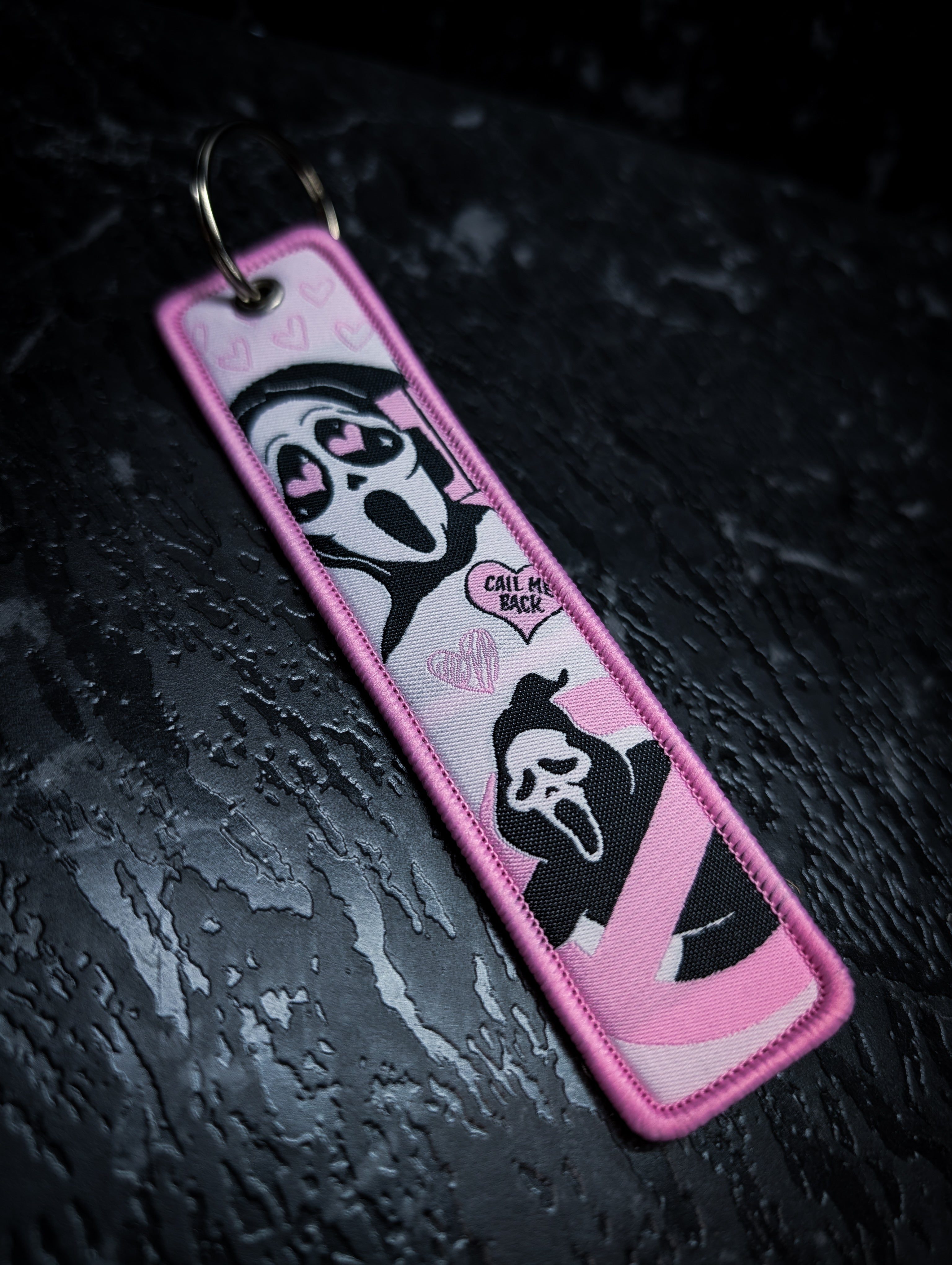 Scream Mask Ghost Face "Call Me Back" Pink Key Tag