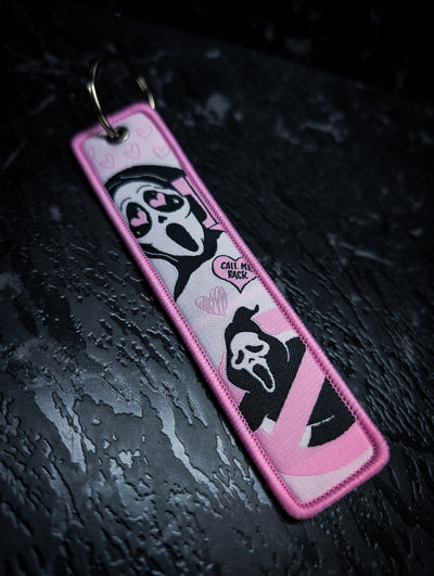Scream Mask Ghost Face "Call Me Back" Pink Key Tag