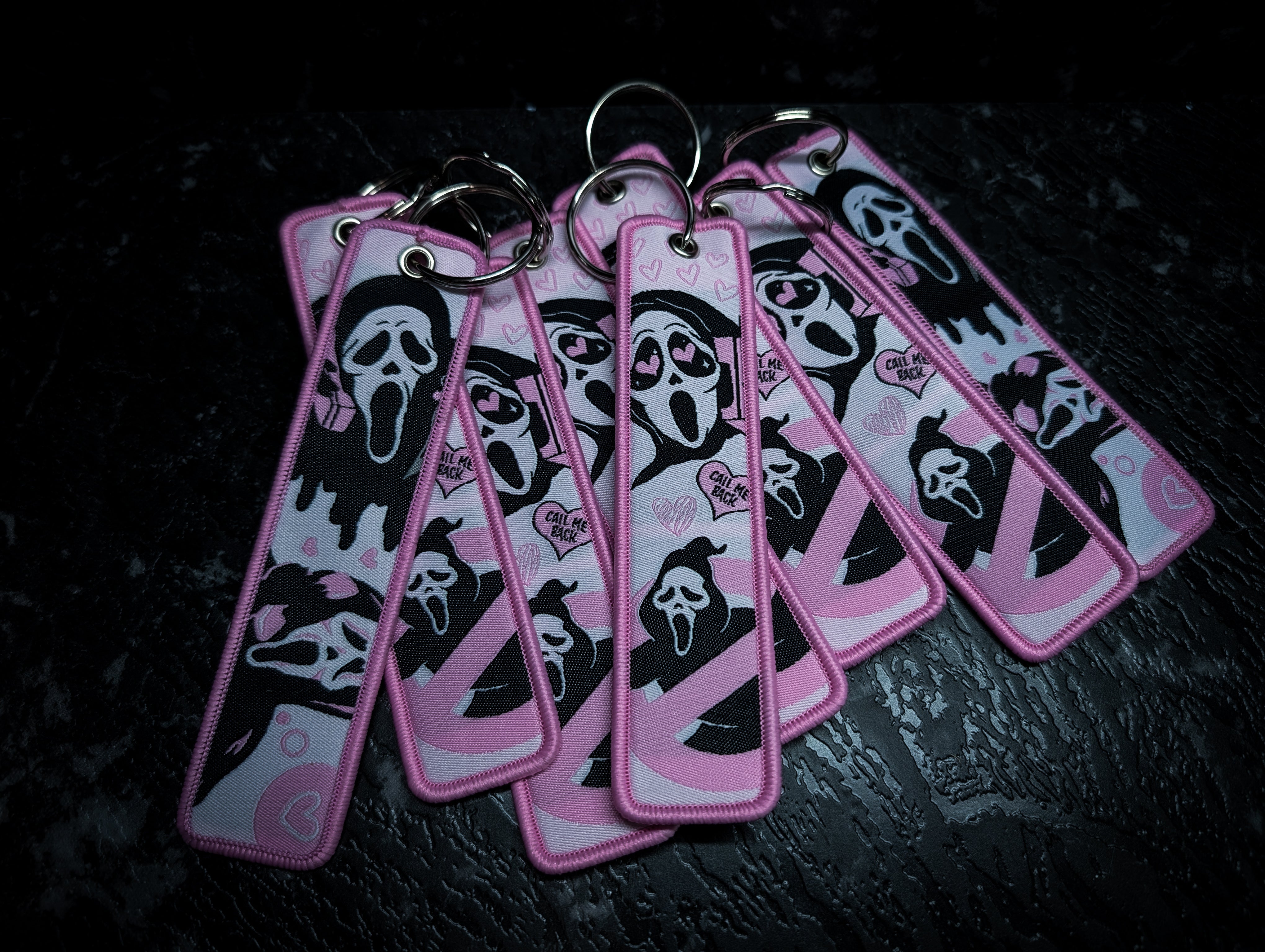 Scream Mask Ghost Face "Call Me Back" Pink Key Tag