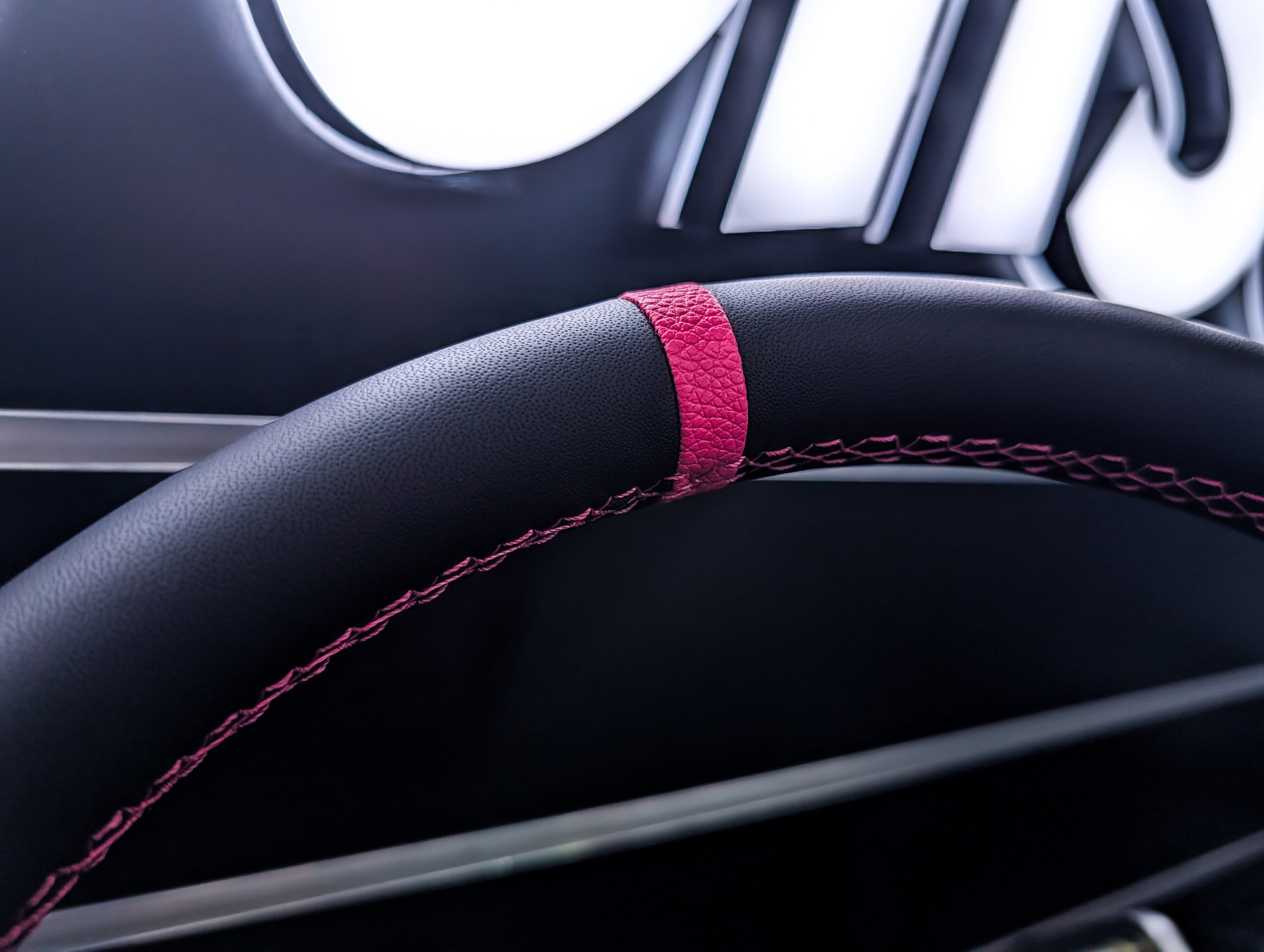 SAKURA Cherry Blossom Lazer Etched Pink Stitched Deep Dished Leather Steering Wheel