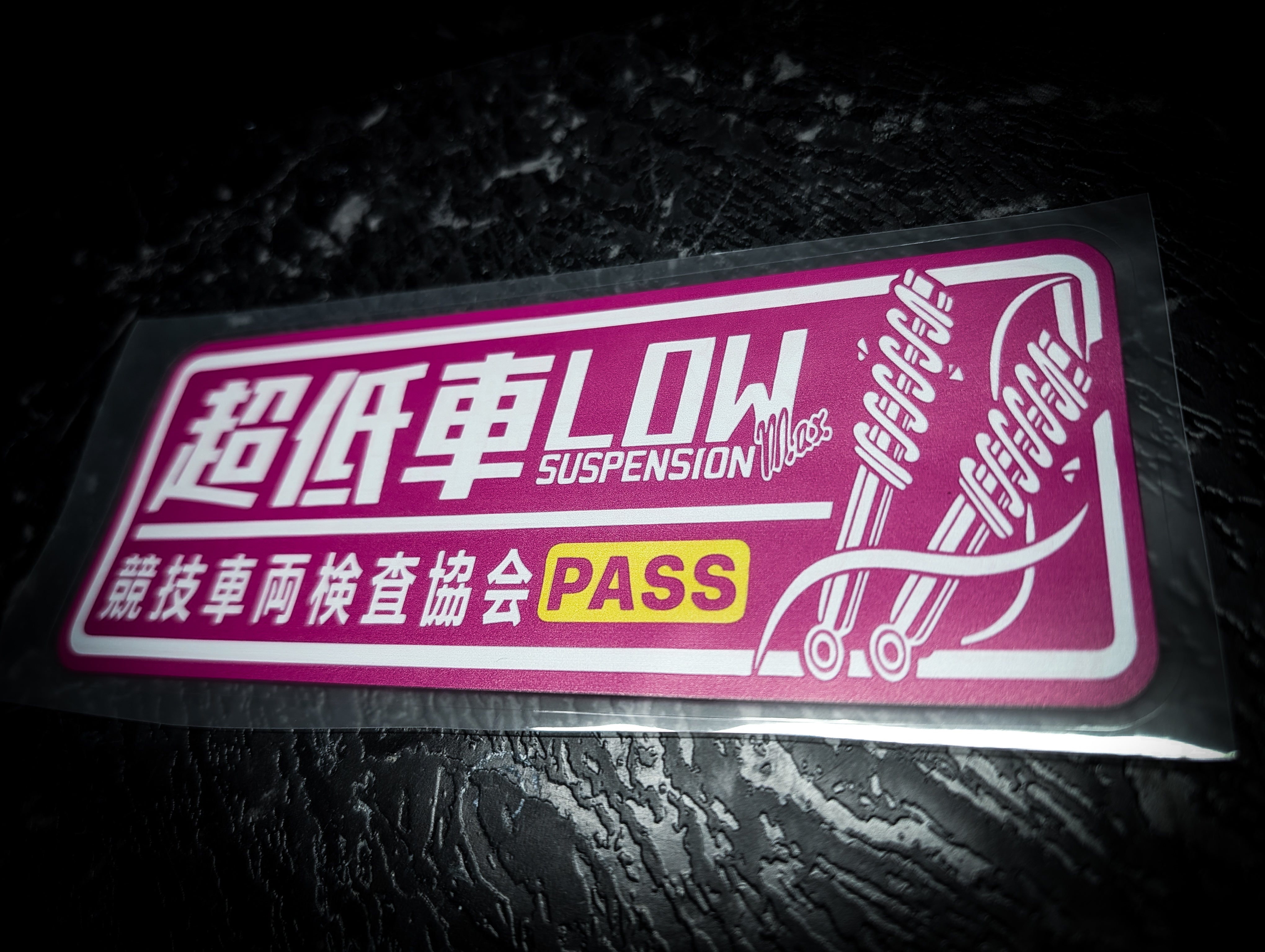 PASS Low Max Suspension Pink Reflective Slap Sticker