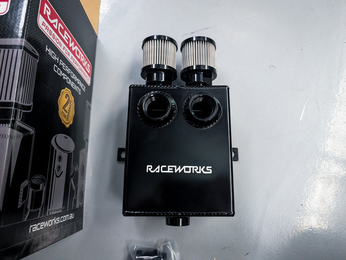 Raceworks Baffled 1.6L Black Aluminium Oil Catch Can