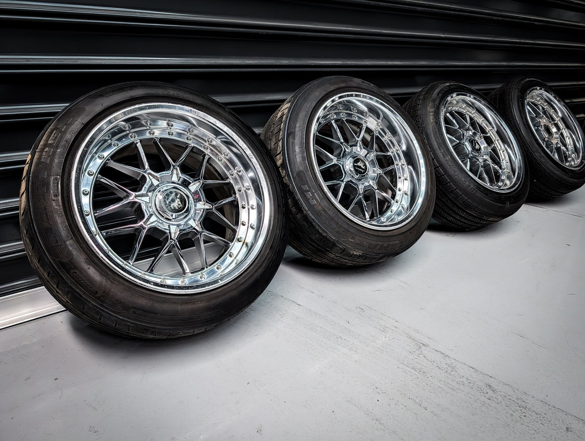 16" WEDS Unicorn Chrome Mesh 3 Piece Staggared Wheels x 4