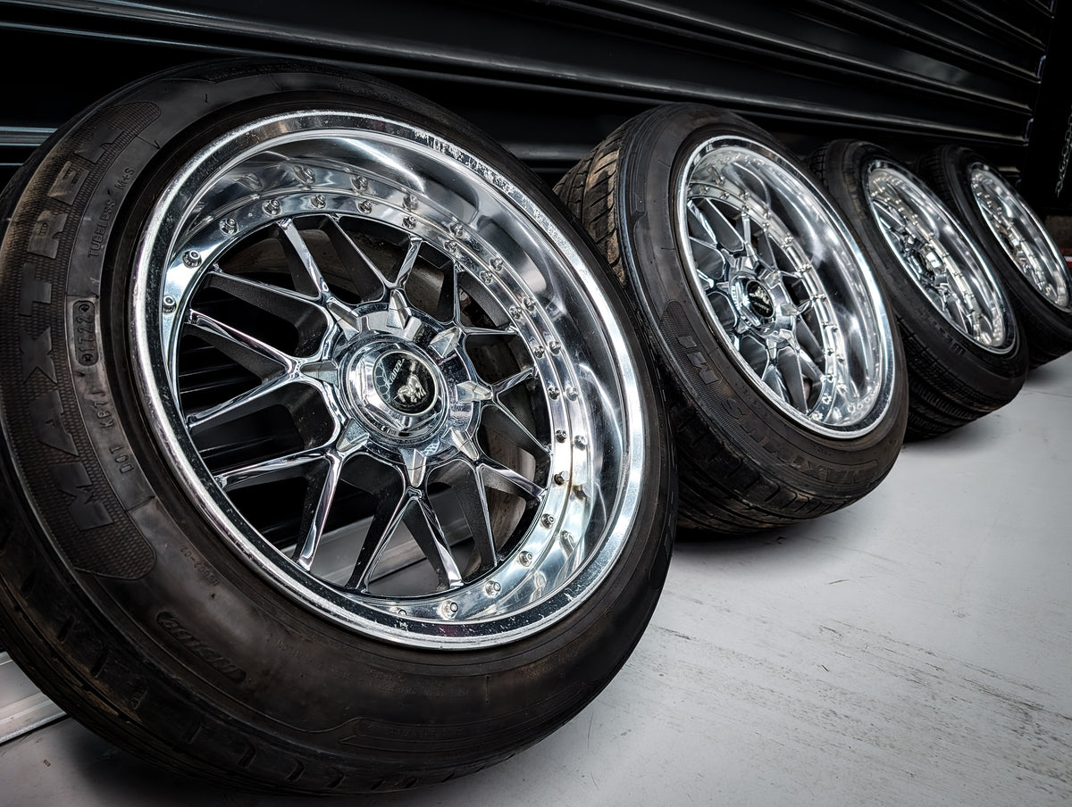 16" WEDS Unicorn Chrome Mesh 3 Piece Staggared Wheels x 4