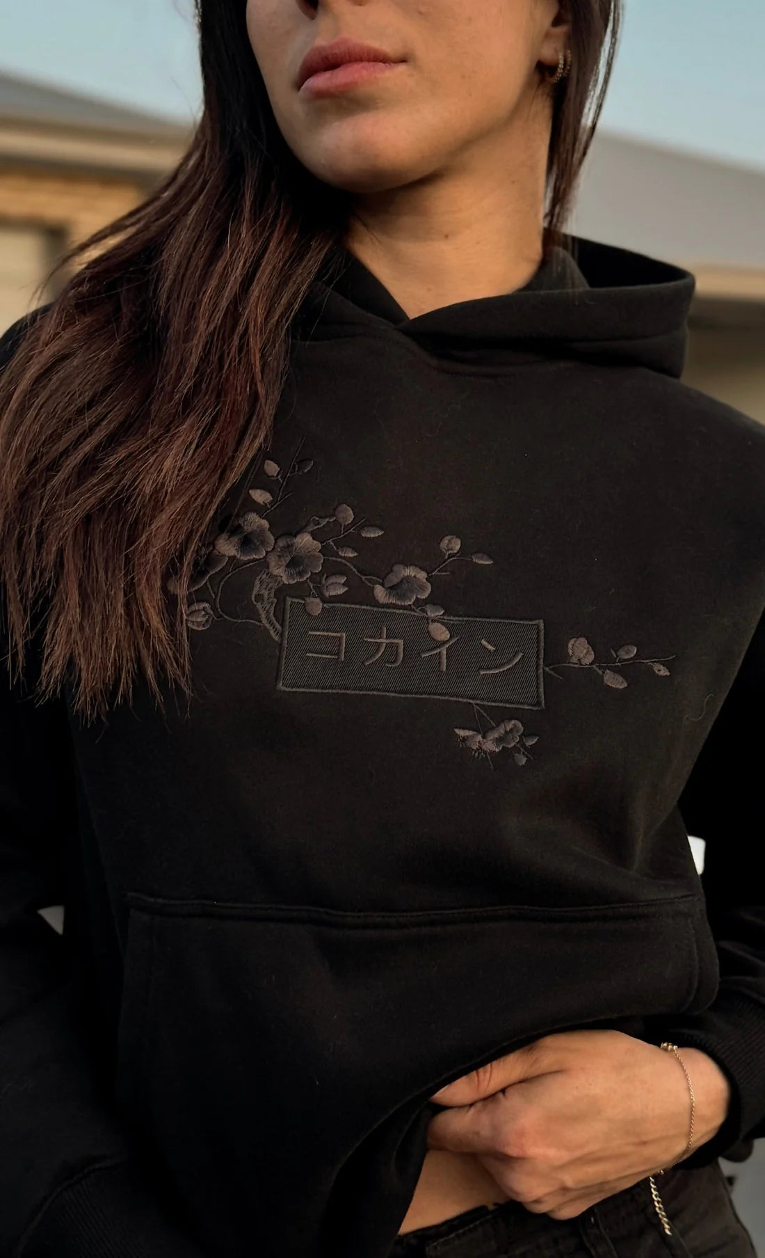 KOKAINE ~ "Black Blossom" Embroidered Hoodie // BLACK